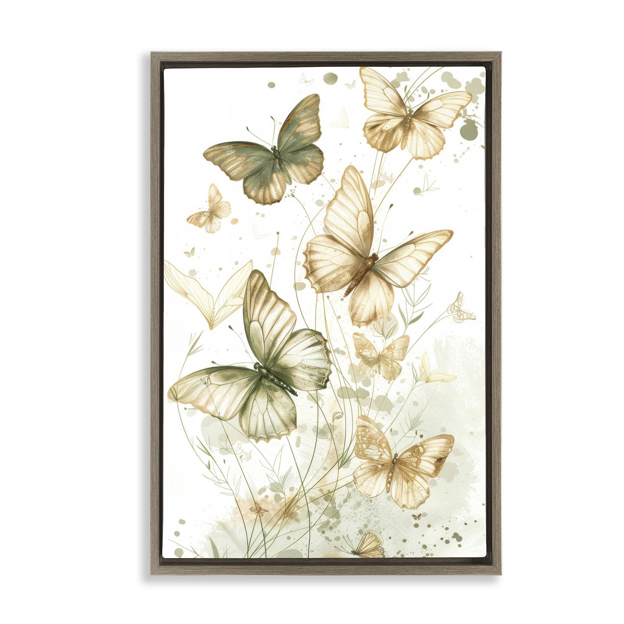 Stupell Industries Neutral Watercolor Butterflies Insects Painting Brown Floater Framed Canvas Art Print Wall Art, 21 x 31