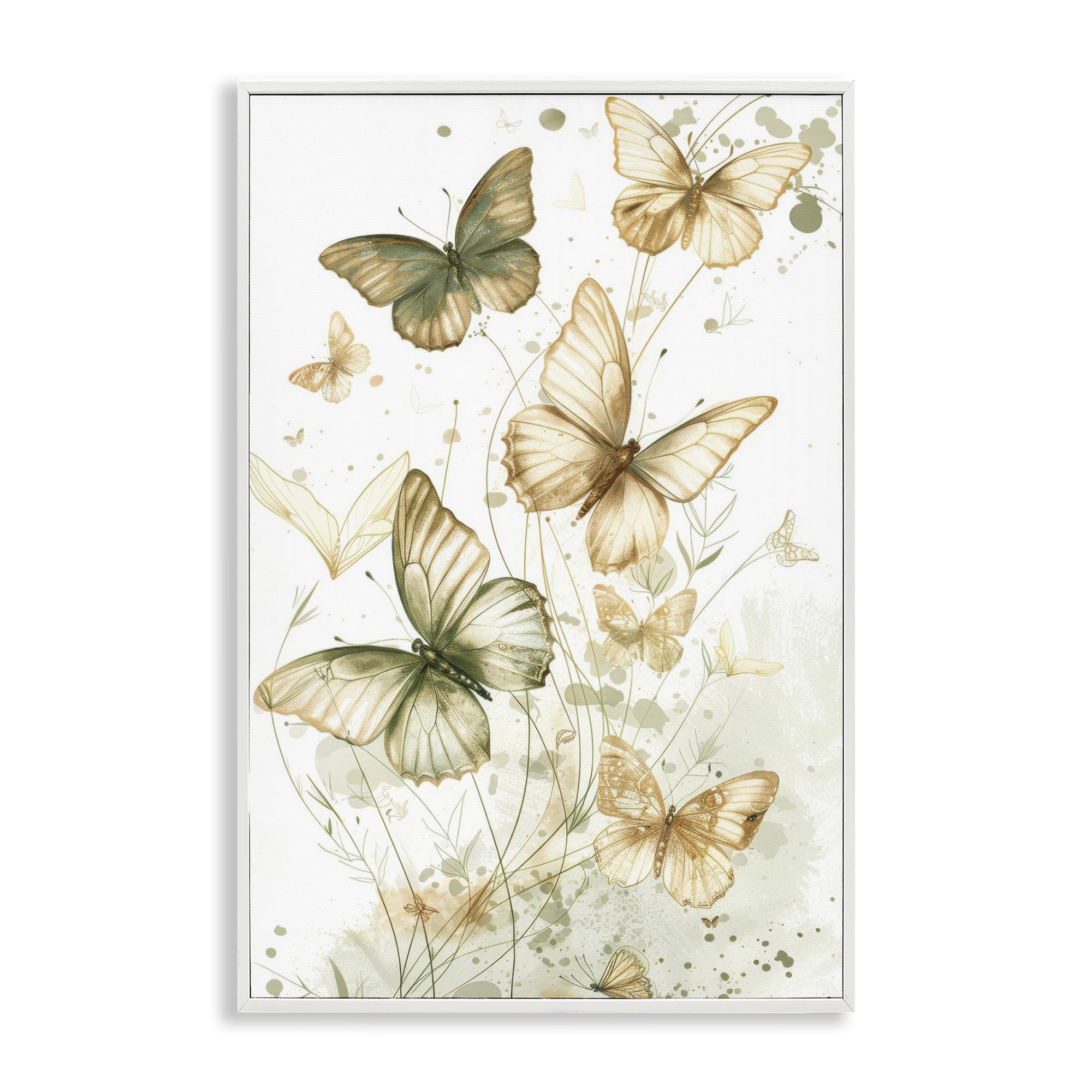 Stupell Industries Neutral Watercolor Butterflies Insects Painting White Framed Art Print Wall Art, 16 x 24