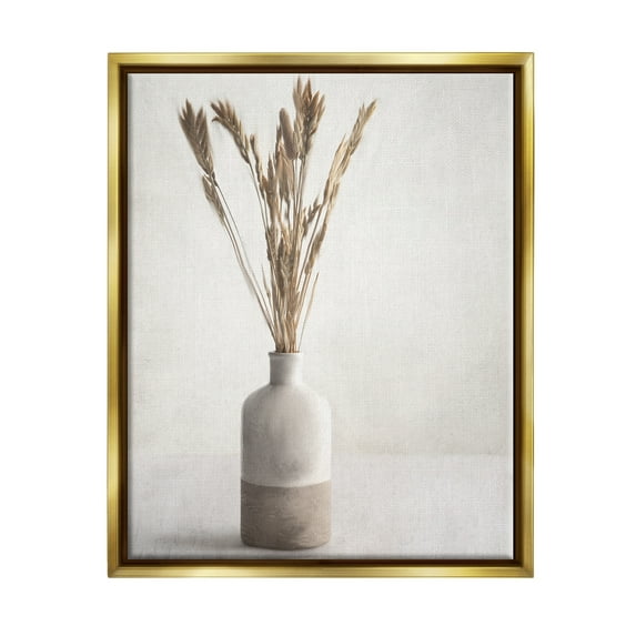 Stupell Industries Neutral Wheat Sprigs Botanical & Floral Painting Gold Floater Framed Canvas Art Print Wall Art, 25 x 31