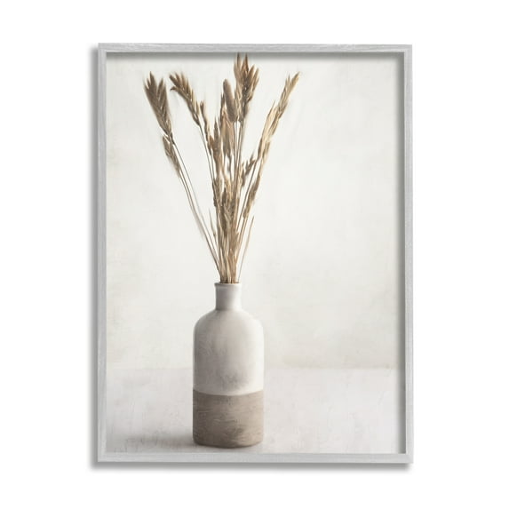 Stupell Industries Neutral Wheat Sprigs Botanical & Floral Painting Gray Framed Art Print Wall Art, 11 x 14
