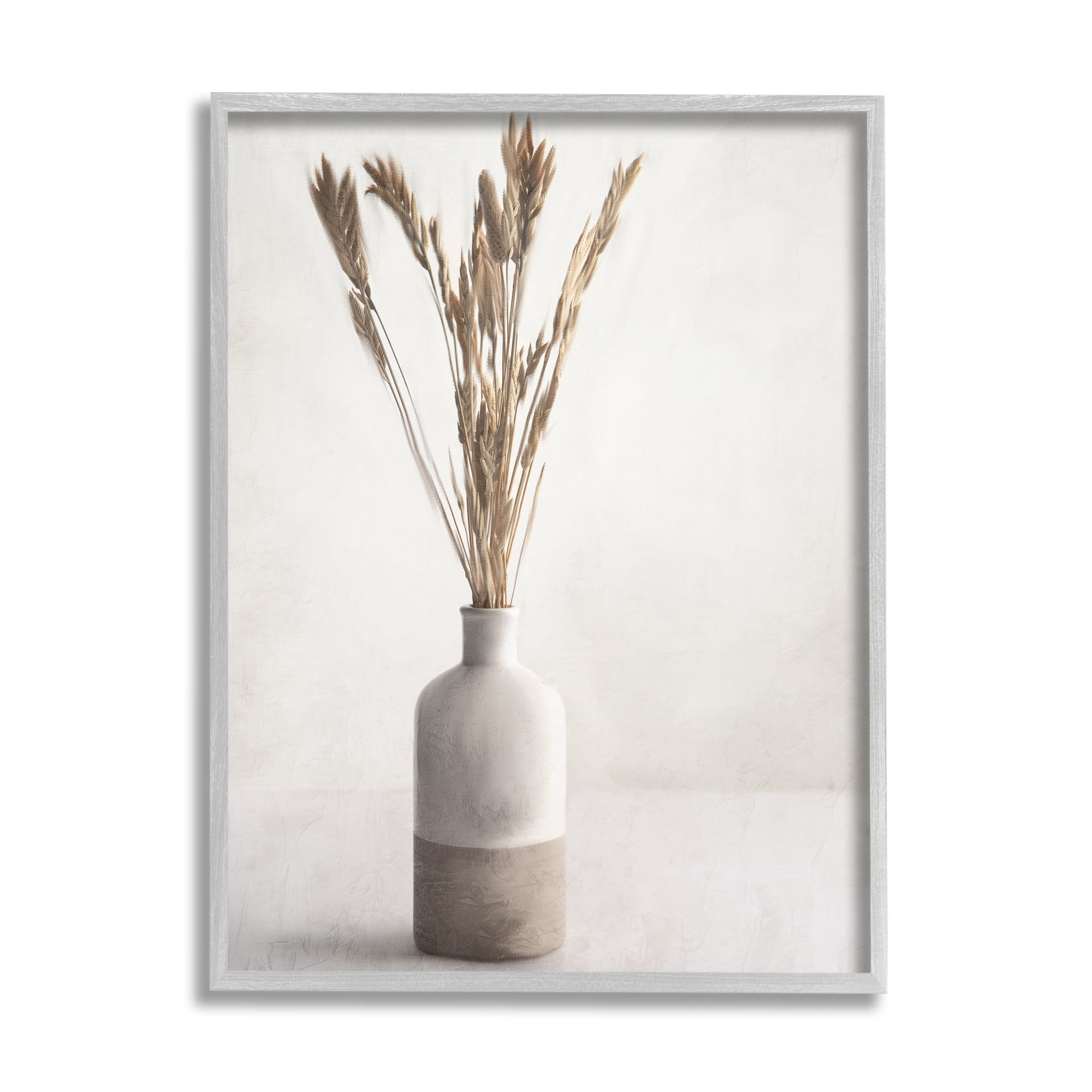 Stupell Industries Neutral Wheat Sprigs Botanical & Floral Painting Gray Framed Art Print Wall Art, 16 x 20
