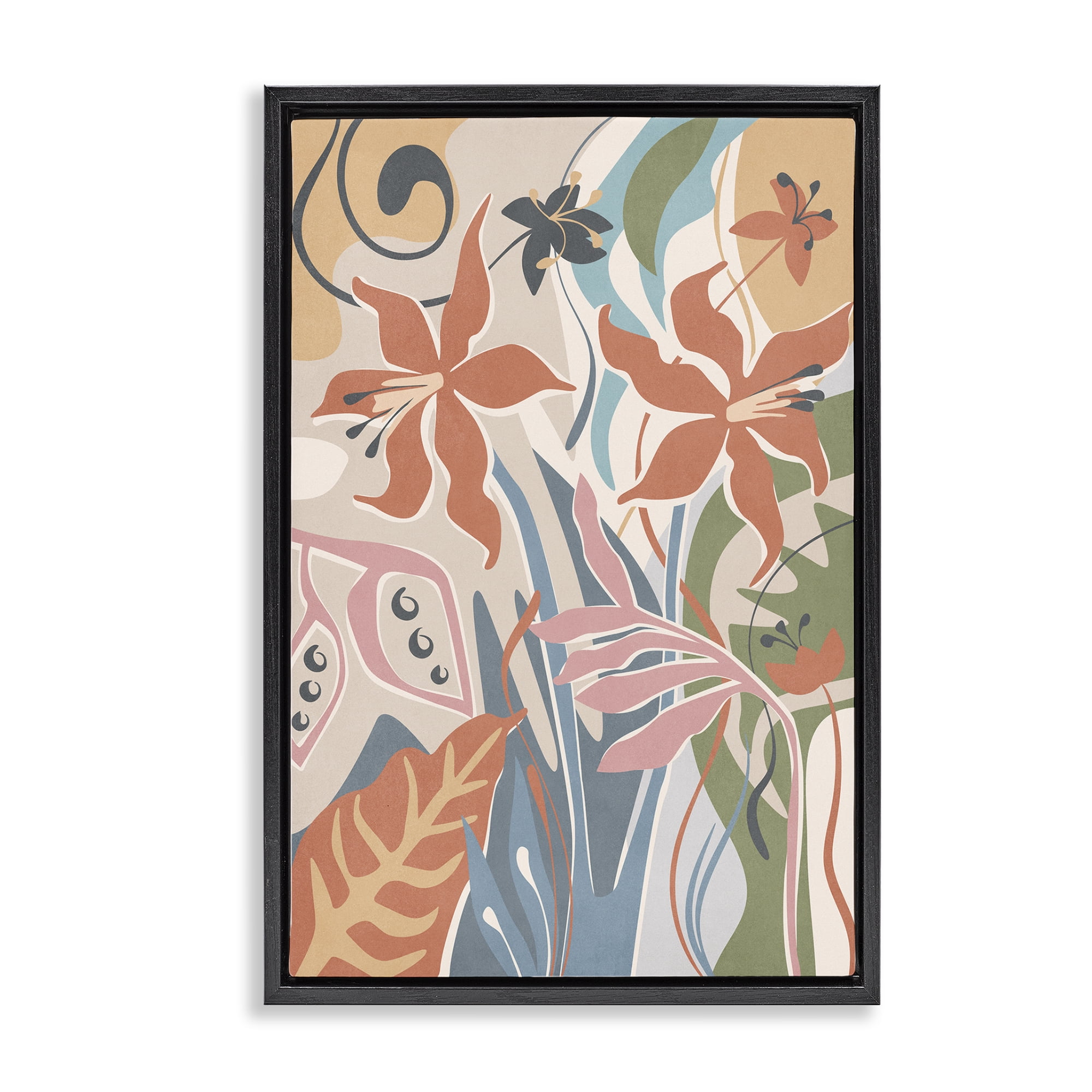 Stupell Industries Neutral Whimsy Florals Plants & Flowers Painting Black Floater Framed Canvas Art Print Wall Art, 21 x 31