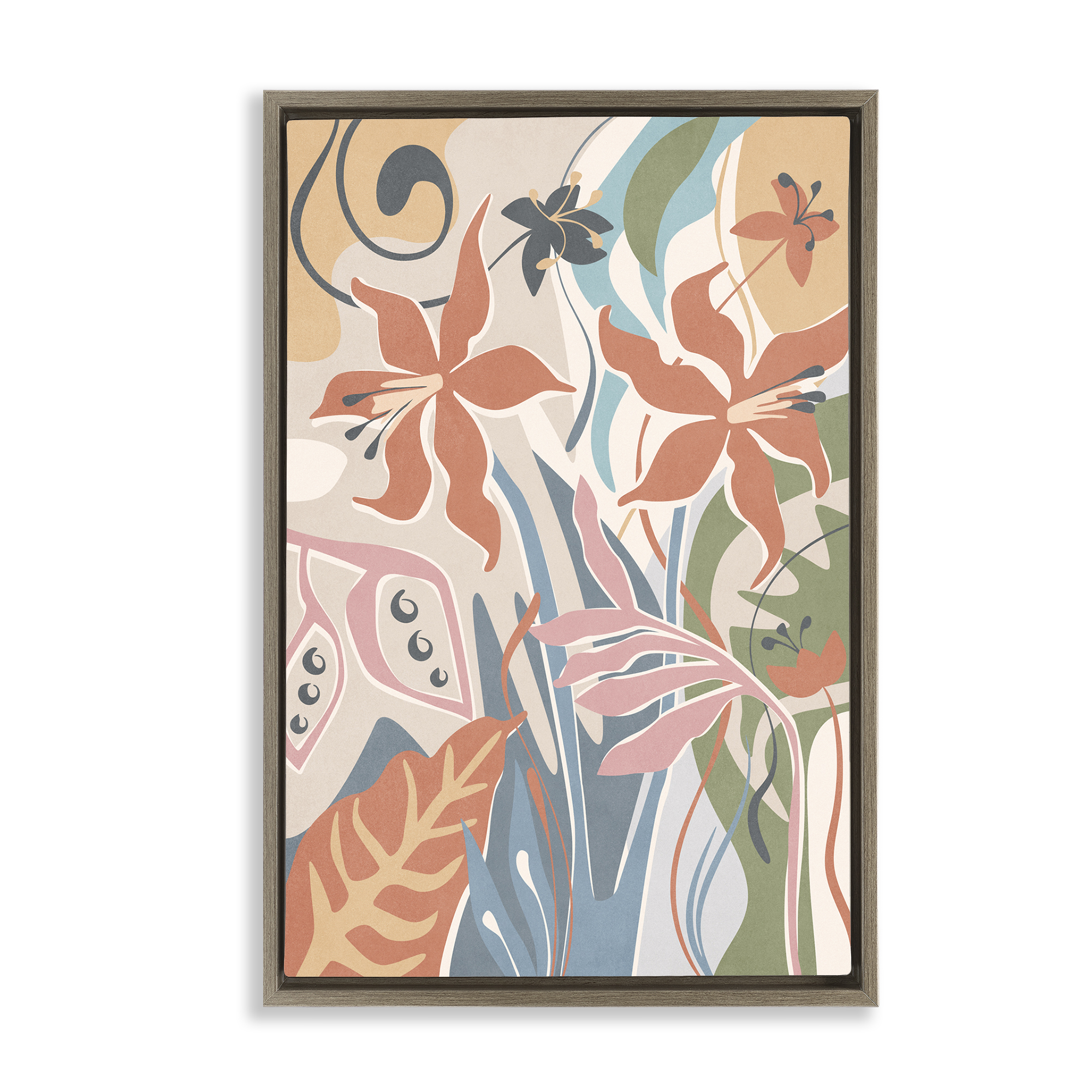 Stupell Industries Neutral Whimsy Florals Plants & Flowers Painting Brown Floater Framed Canvas Art Print Wall Art, 17 x 25