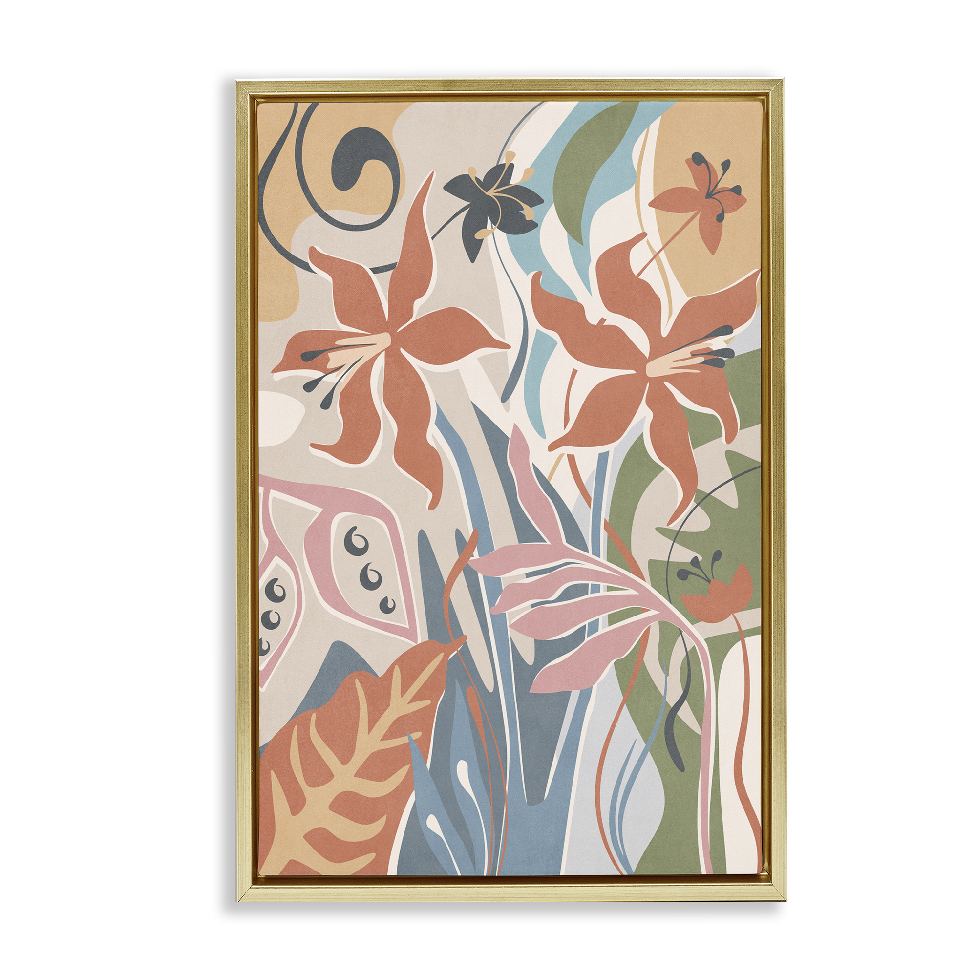 Stupell Industries Neutral Whimsy Florals Plants & Flowers Painting Gold Floater Framed Canvas Art Print Wall Art, 21 x 31