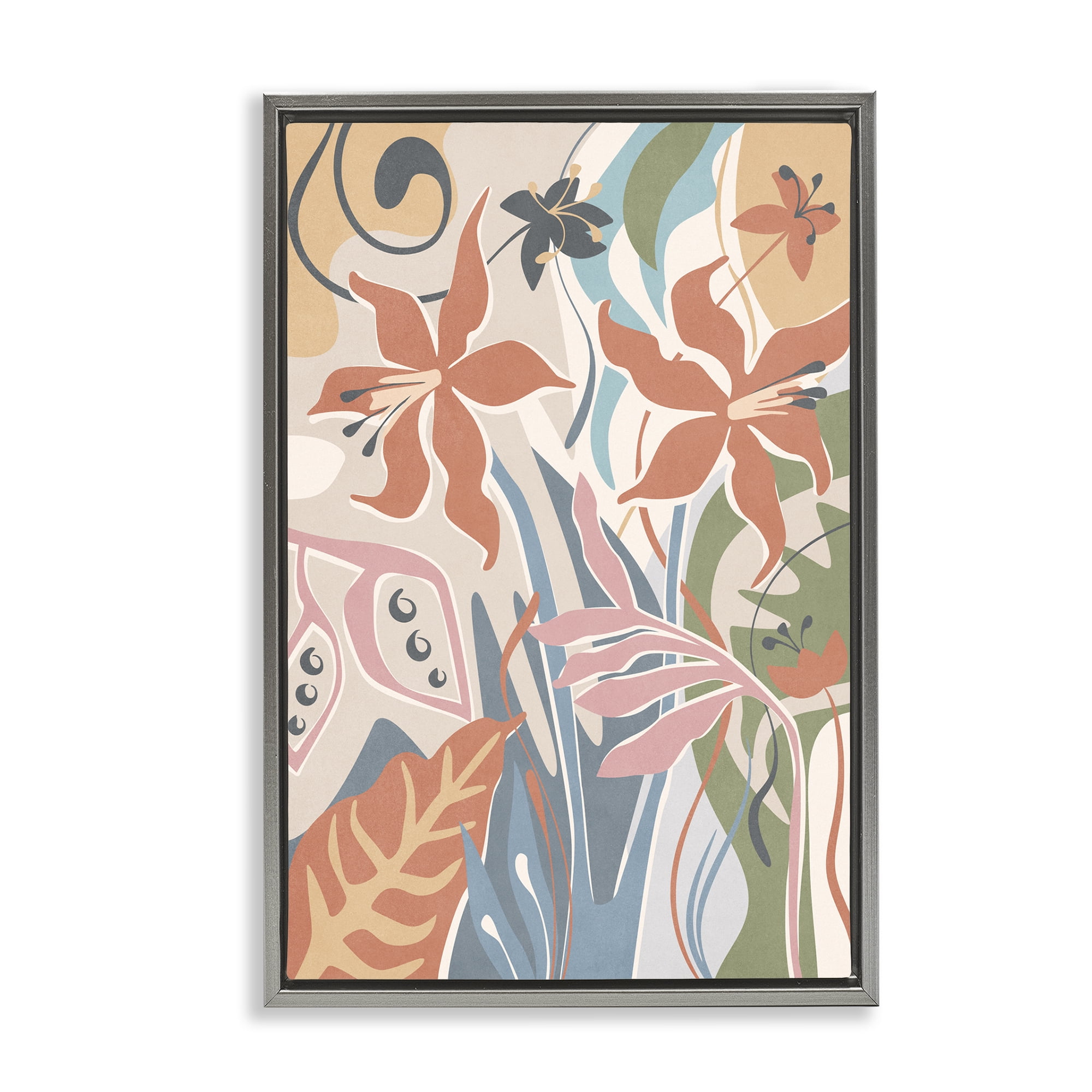 Stupell Industries Neutral Whimsy Florals Plants & Flowers Painting Gray Floater Framed Canvas Art Print Wall Art, 17 x 25