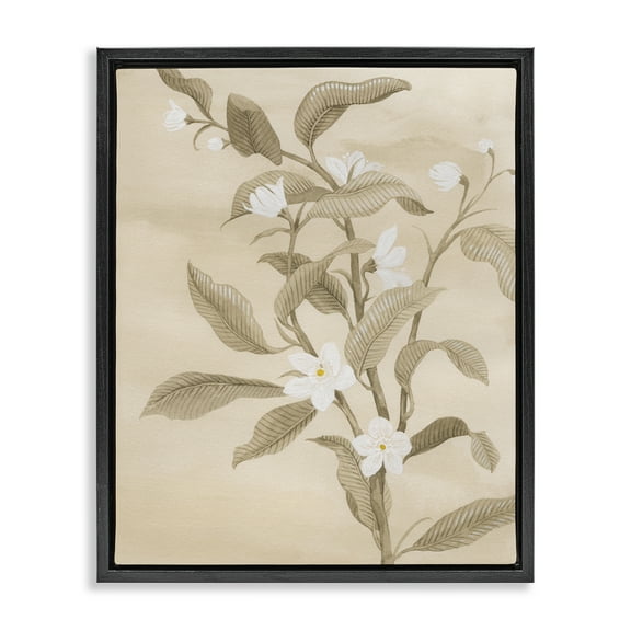 Stupell Industries Neutral White Daffodils Plants & Flowers Painting Black Floater Framed Canvas Art Print Wall Art, 17 x 21