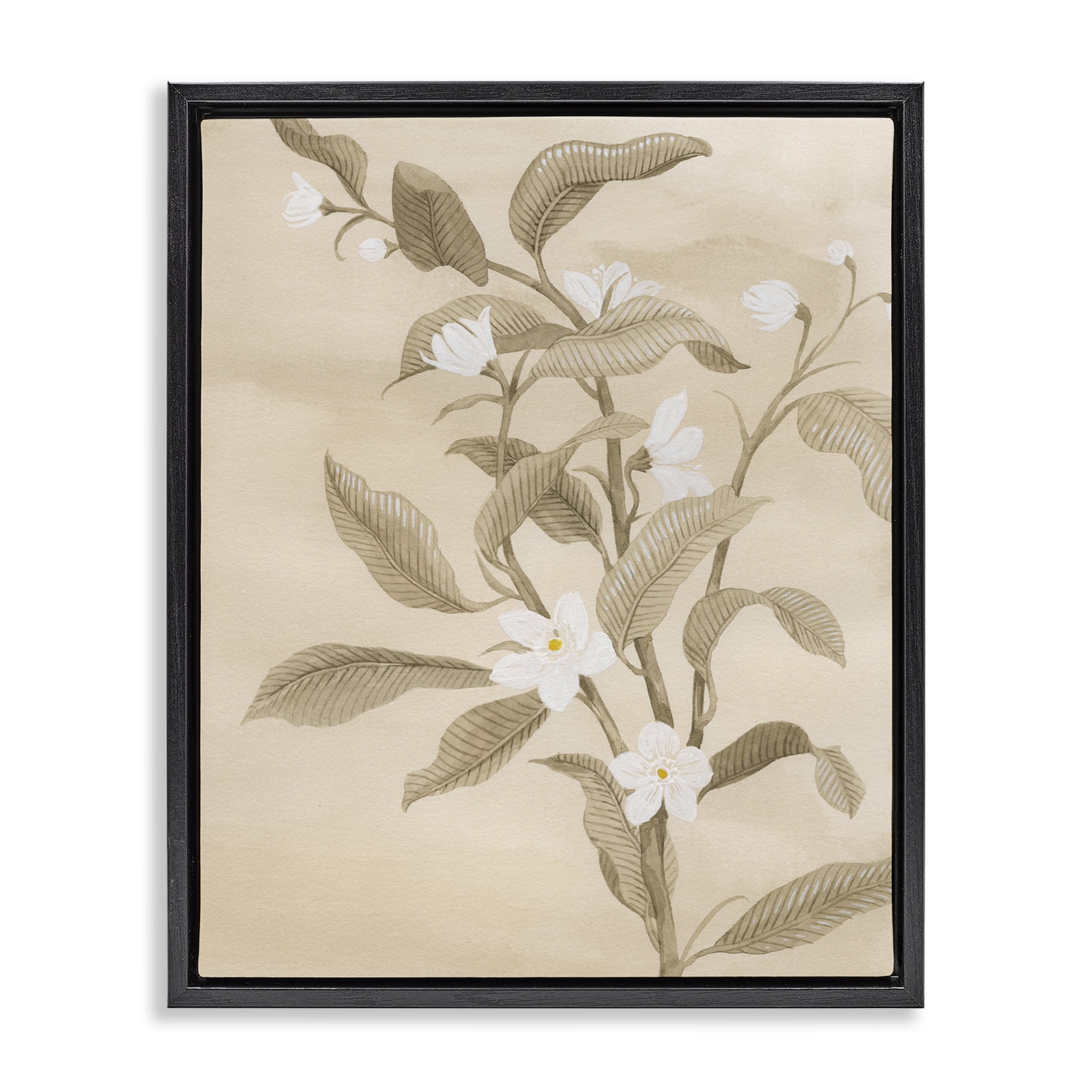 Stupell Industries Neutral White Daffodils Plants & Flowers Painting Black Floater Framed Canvas Art Print Wall Art, 25 x 31