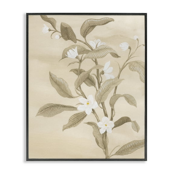 Stupell Industries Neutral White Daffodils Plants & Flowers Painting Black Framed Art Print Wall Art, 11 x 14