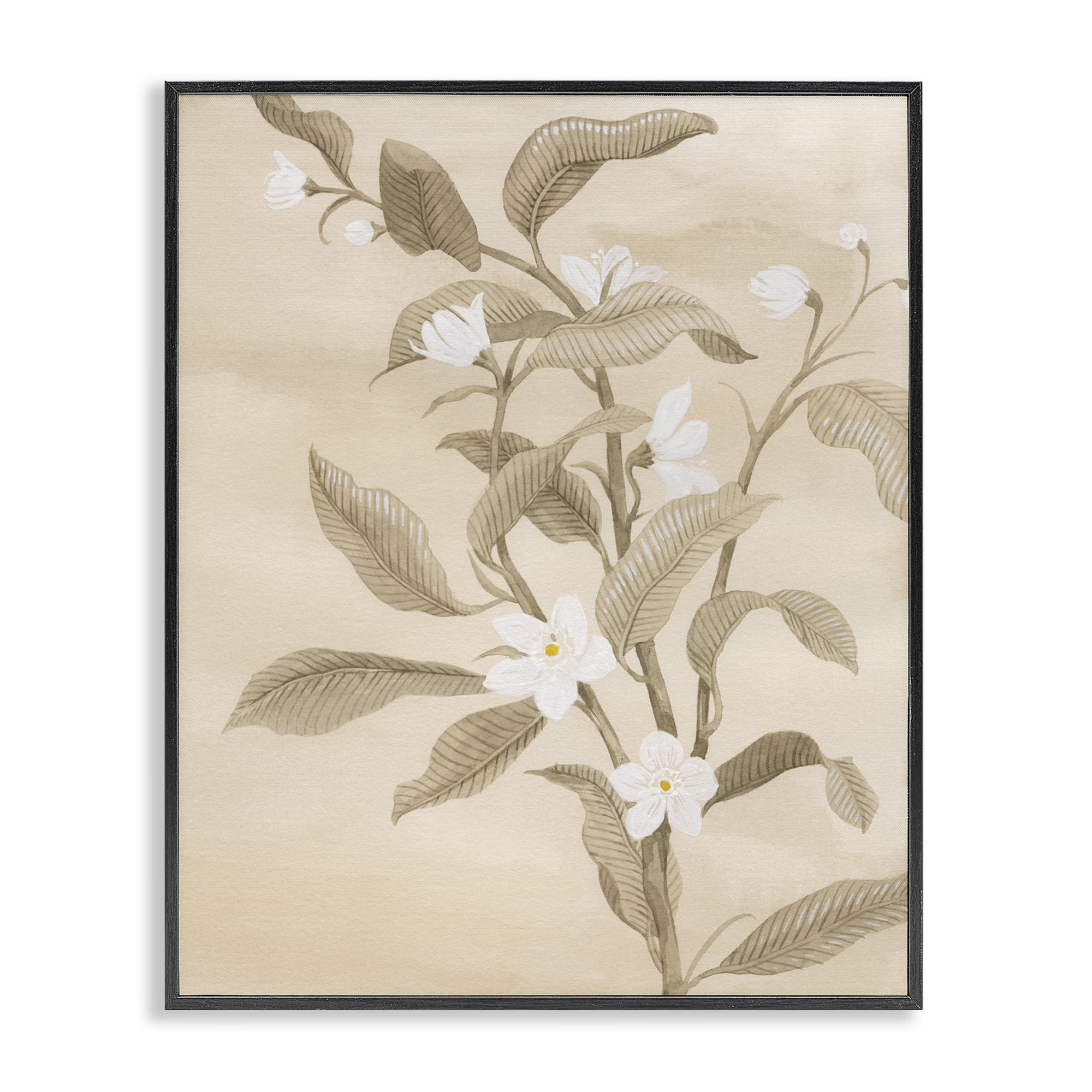 Stupell Industries Neutral White Daffodils Plants & Flowers Painting Black Framed Art Print Wall Art, 24 x 30