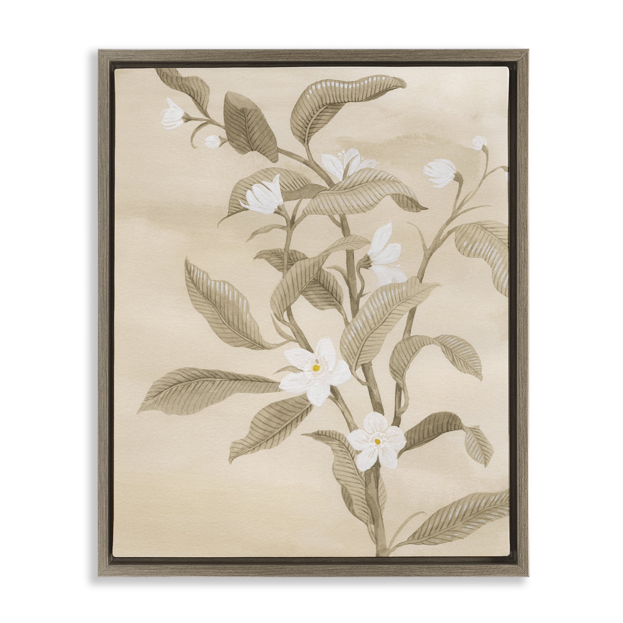 Stupell Industries Neutral White Daffodils Plants & Flowers Painting Brown Floater Framed Canvas Art Print Wall Art, 17 x 21