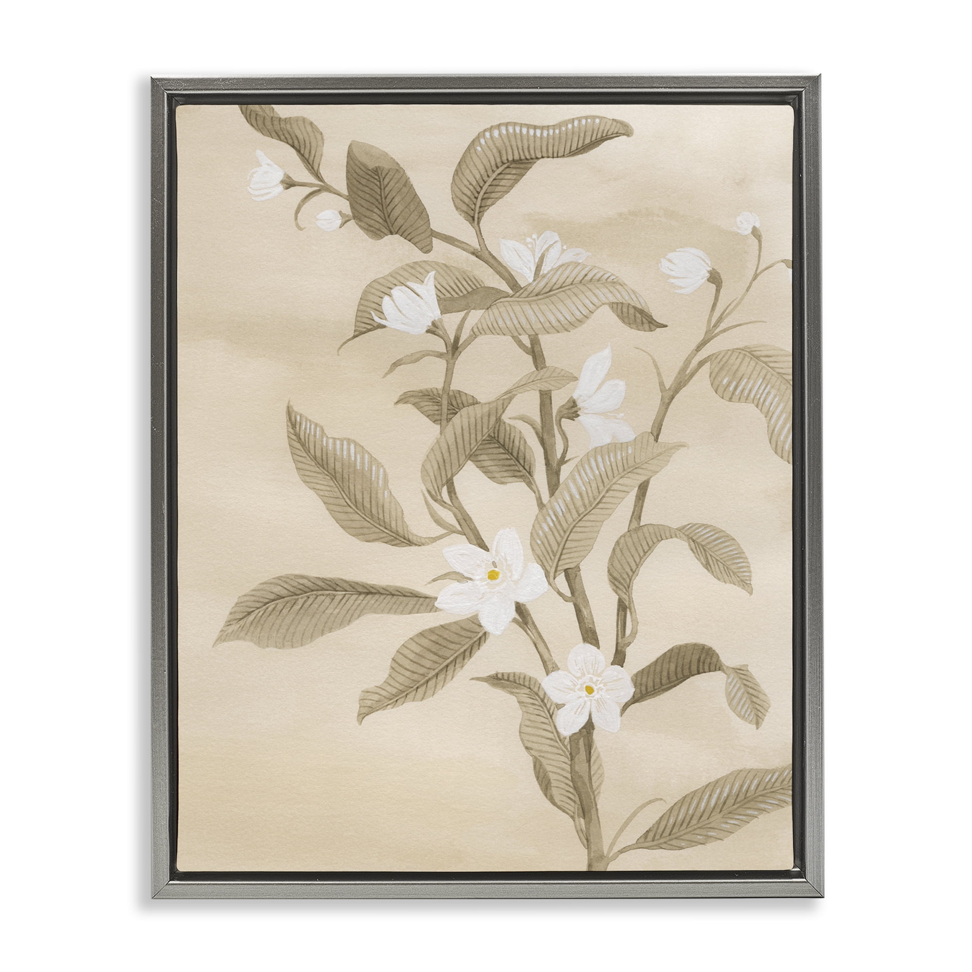 Stupell Industries Neutral White Daffodils Plants & Flowers Painting Gray Floater Framed Canvas Art Print Wall Art, 25 x 31