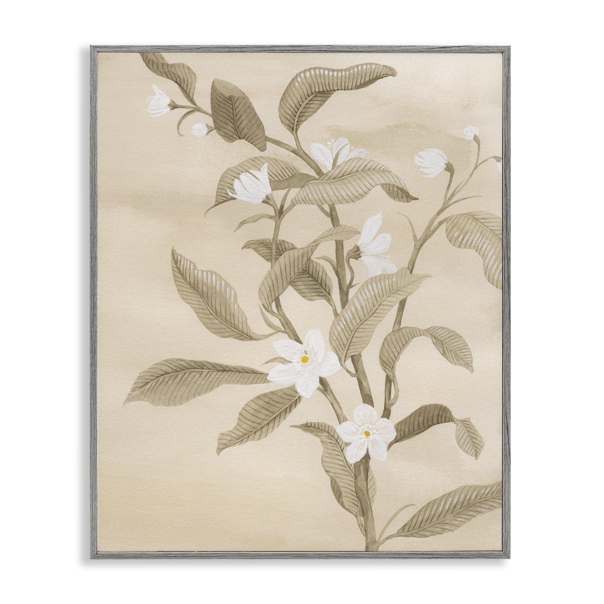 Stupell Industries Neutral White Daffodils Plants & Flowers Painting Gray Framed Art Print Wall Art, 16 x 20