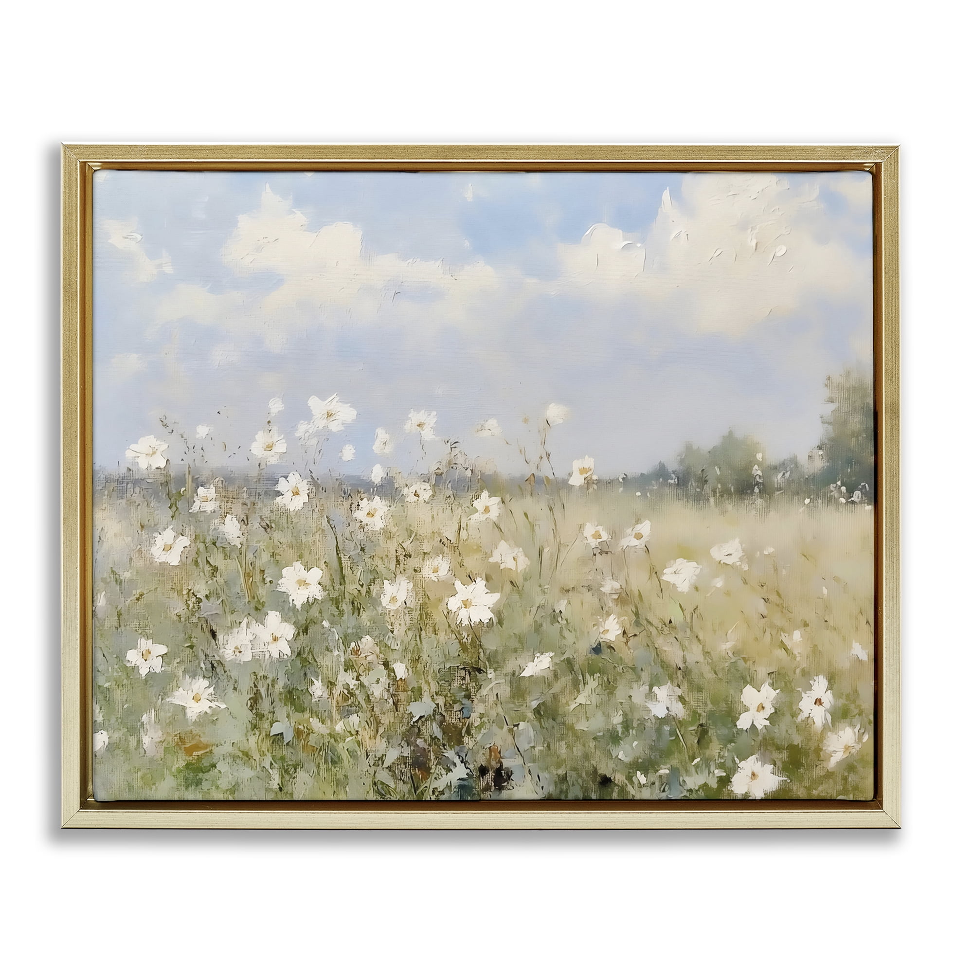 Stupell Industries Neutral Wildflower Field in Bloom Gold Framed Floater Canvas Wall Art, design by LSR Design Studio
