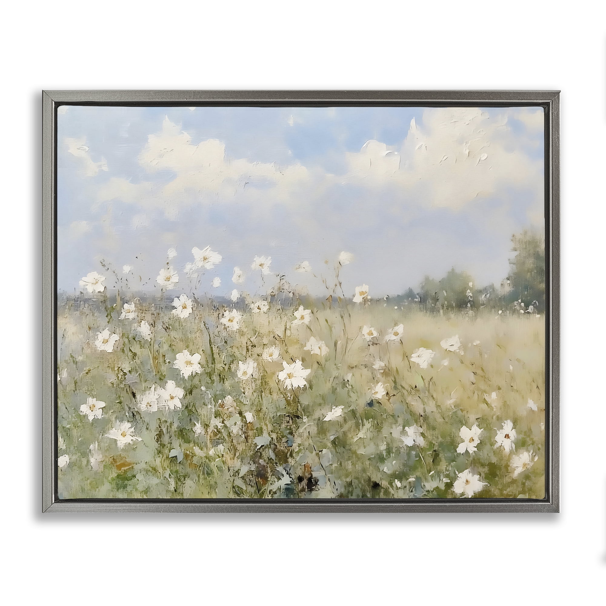 Stupell Industries Neutral Wildflower Field in Bloom Gray Framed Floater Canvas Wall Art, design by LSR Design Studio