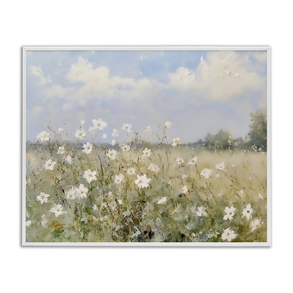 Stupell Industries French Country Neutral Wildflower Field in Bloom White Framed Giclee Art, 30 x 24, by LSR Design Studio