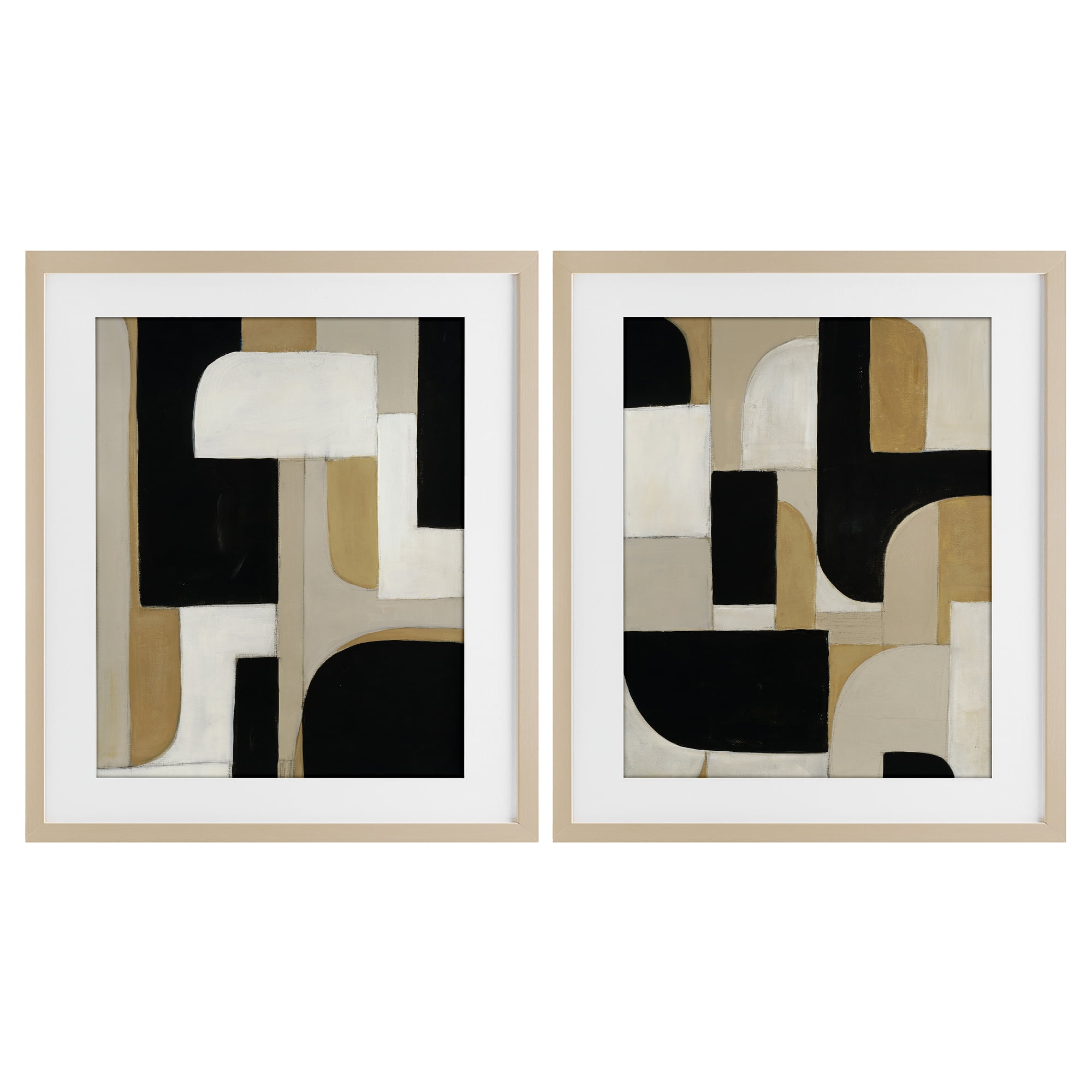 Stupell Industries Neutrals & Black Geometrics 2 Piece Birch Framed Print Under Glass Set, design by Kippi Leonard