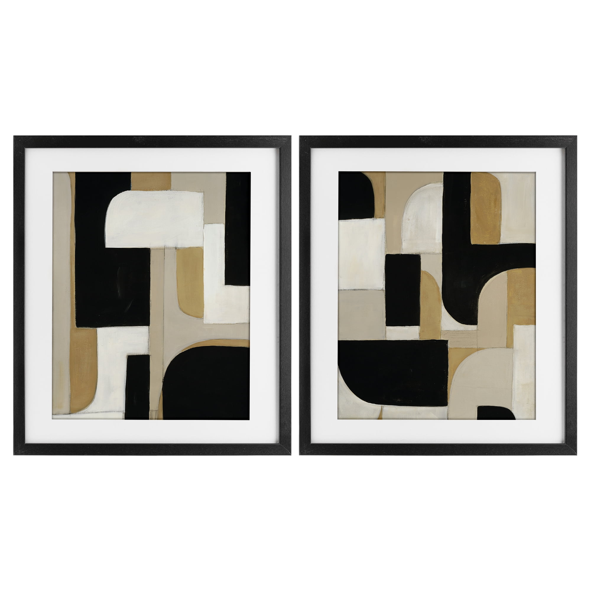 Stupell Industries Neutrals & Black Geometrics 2 Piece Black Framed Print Under Glass Set, design by Kippi Leonard