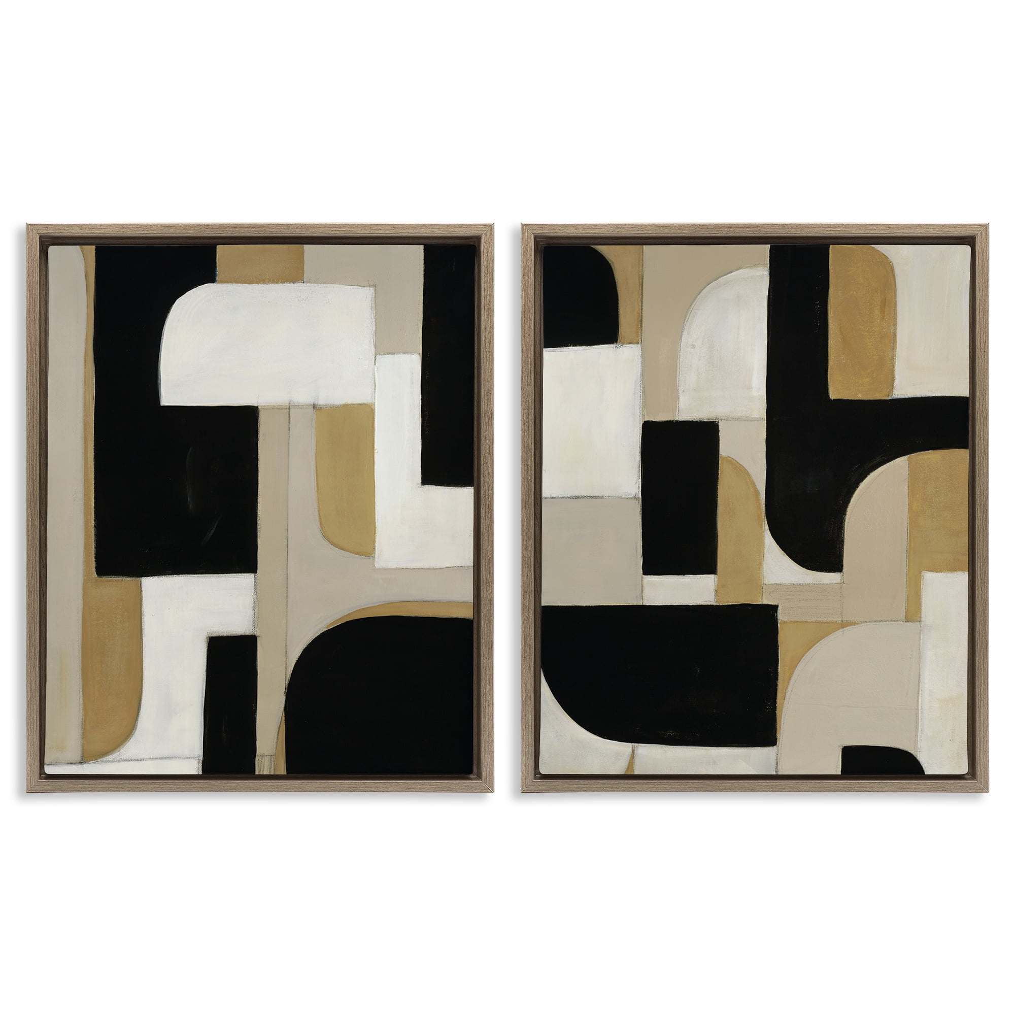 Stupell Industries Neutrals & Black Geometrics 2 Piece Brown Framed Floater Canvas Set, design by Kippi Leonard