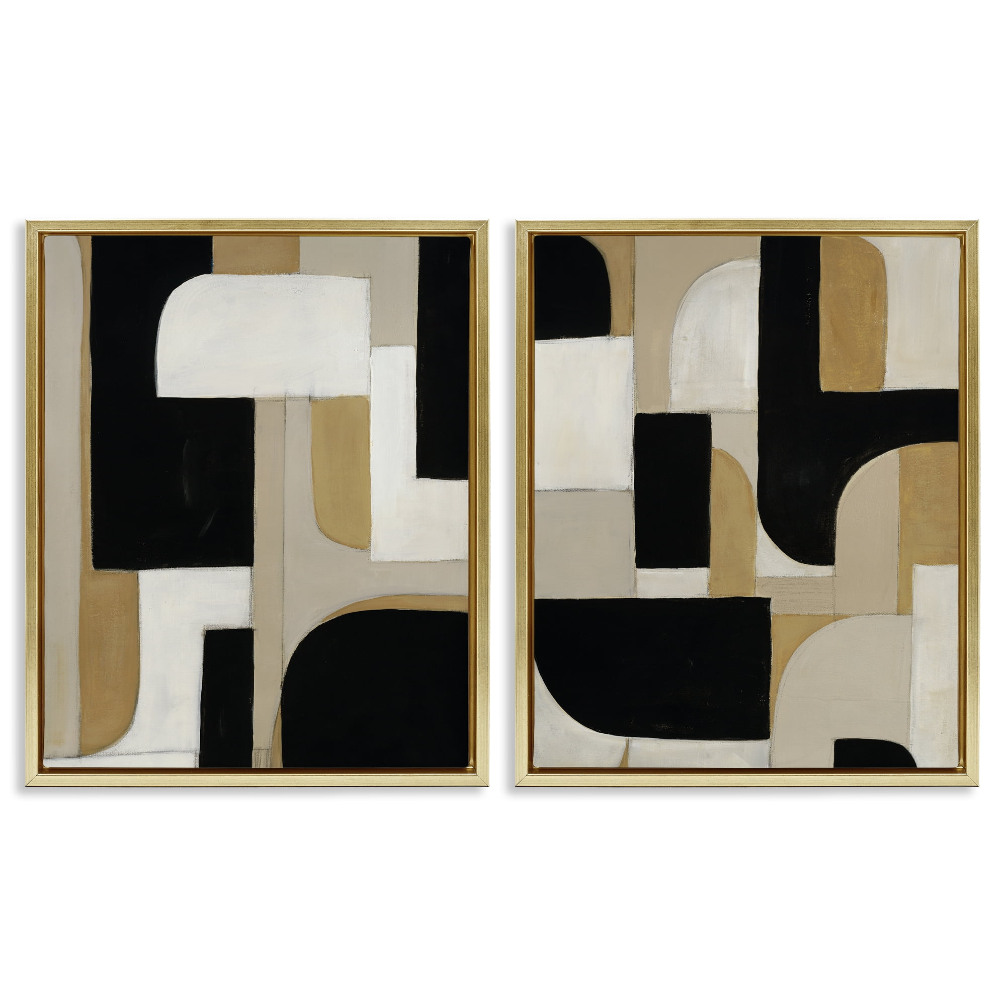 Stupell Industries Neutrals & Black Geometrics 2 Piece Gold Framed Floater Canvas Set, design by Kippi Leonard