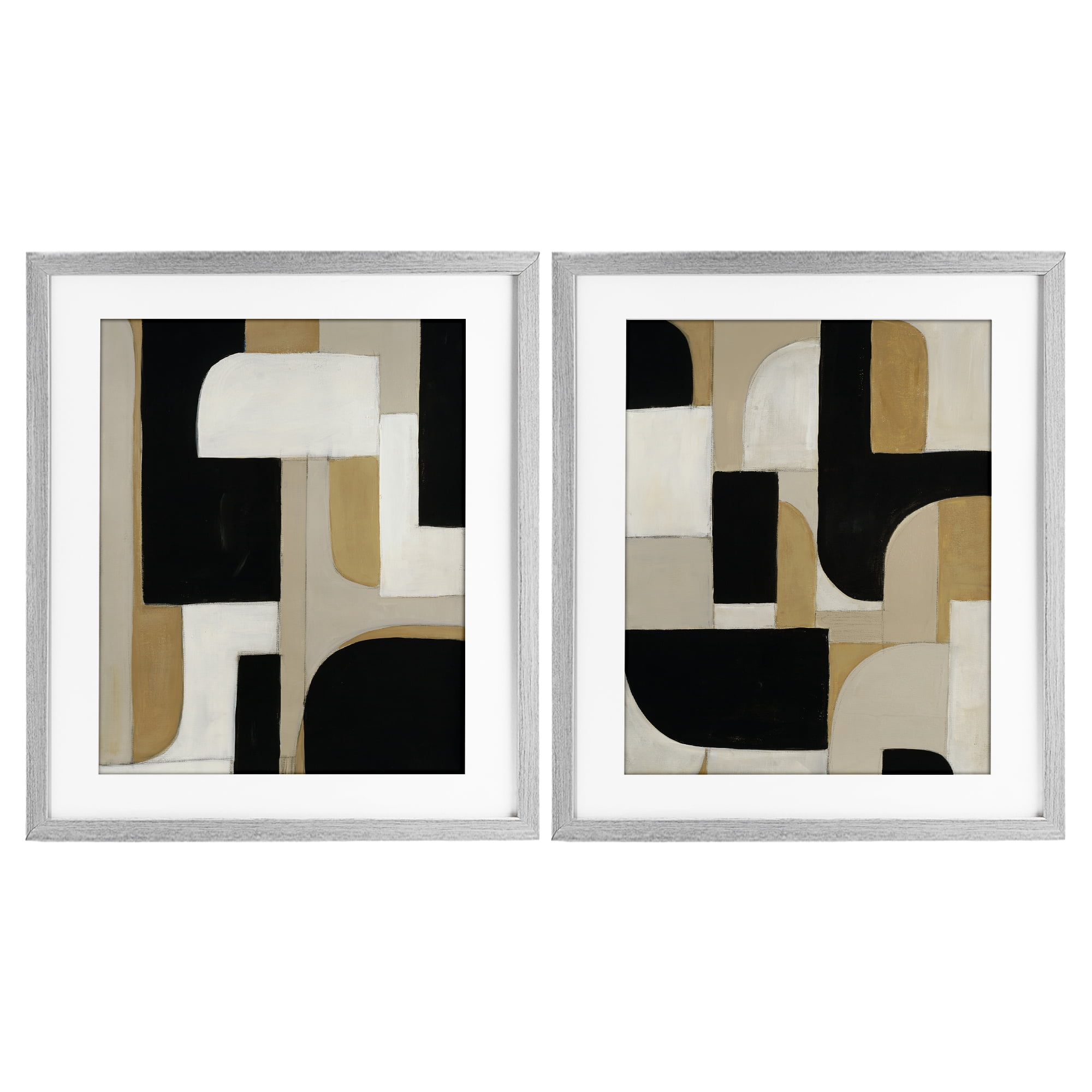 Stupell Industries Neutrals & Black Geometrics 2 Piece Gray Framed Print Under Glass Set, design by Kippi Leonard