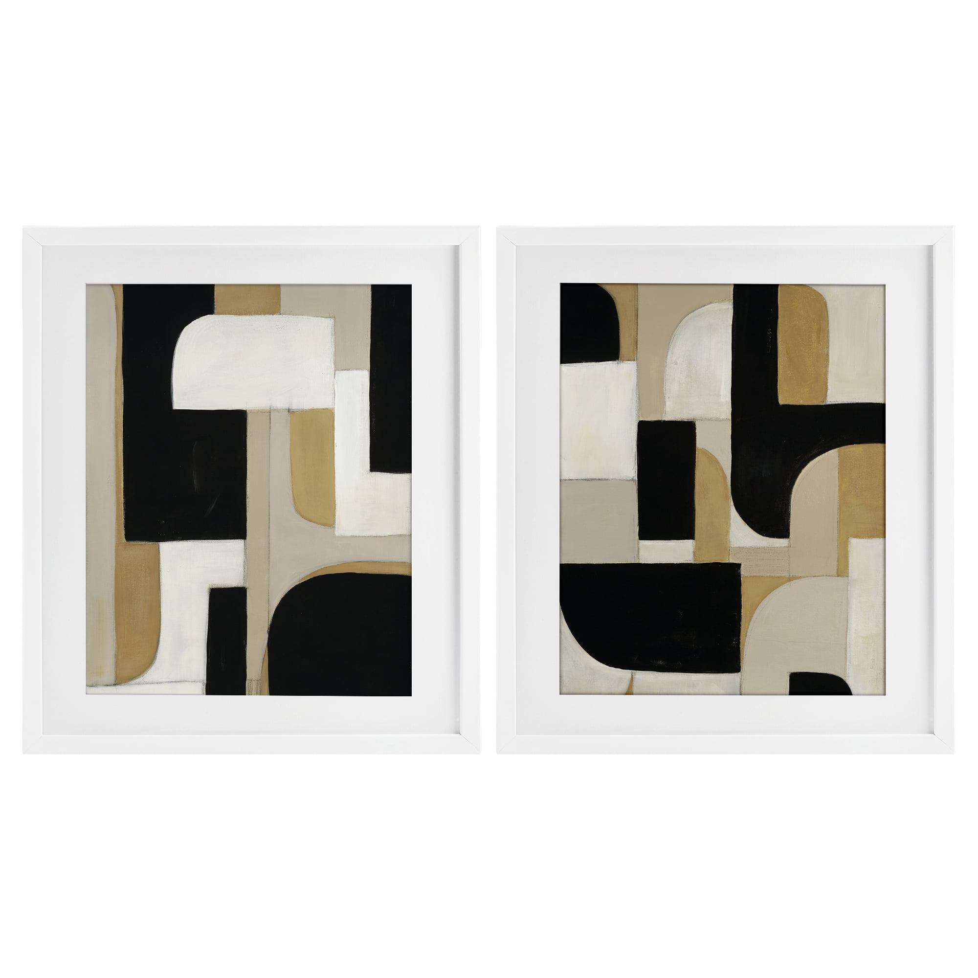 Stupell Industries Neutrals & Black Geometrics 2 Piece White Framed Print Under Glass Set, design by Kippi Leonard