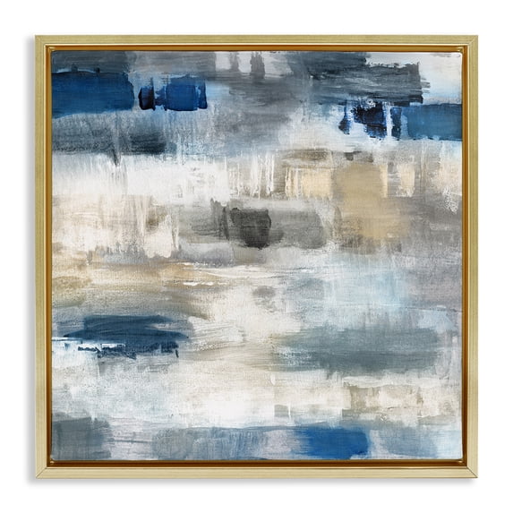 Stupell Industries Contemporary Neutrals & Blue Abstraction Gold Floating Frame Canvas Art, 25 x 25, by Charity Henderson