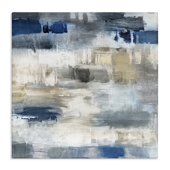 Stupell Industries Neutrals & Blue Abstraction Abstract Painting Wrapped Canvas Canvas Art Print Wall Art, 36 x 36