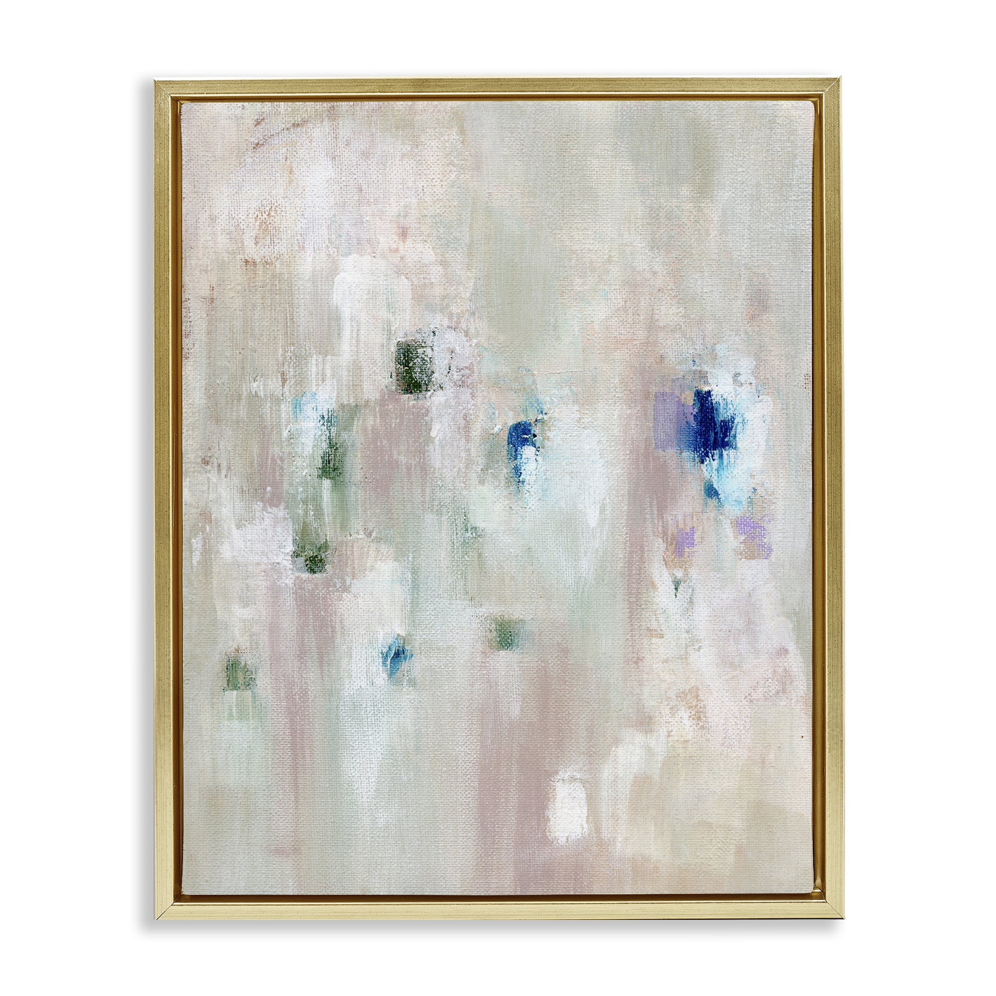 Stupell Industries Neutrals with Blue Spots Abstract Painting Gold Floater Framed Canvas Art Print Wall Art, 17 x 21