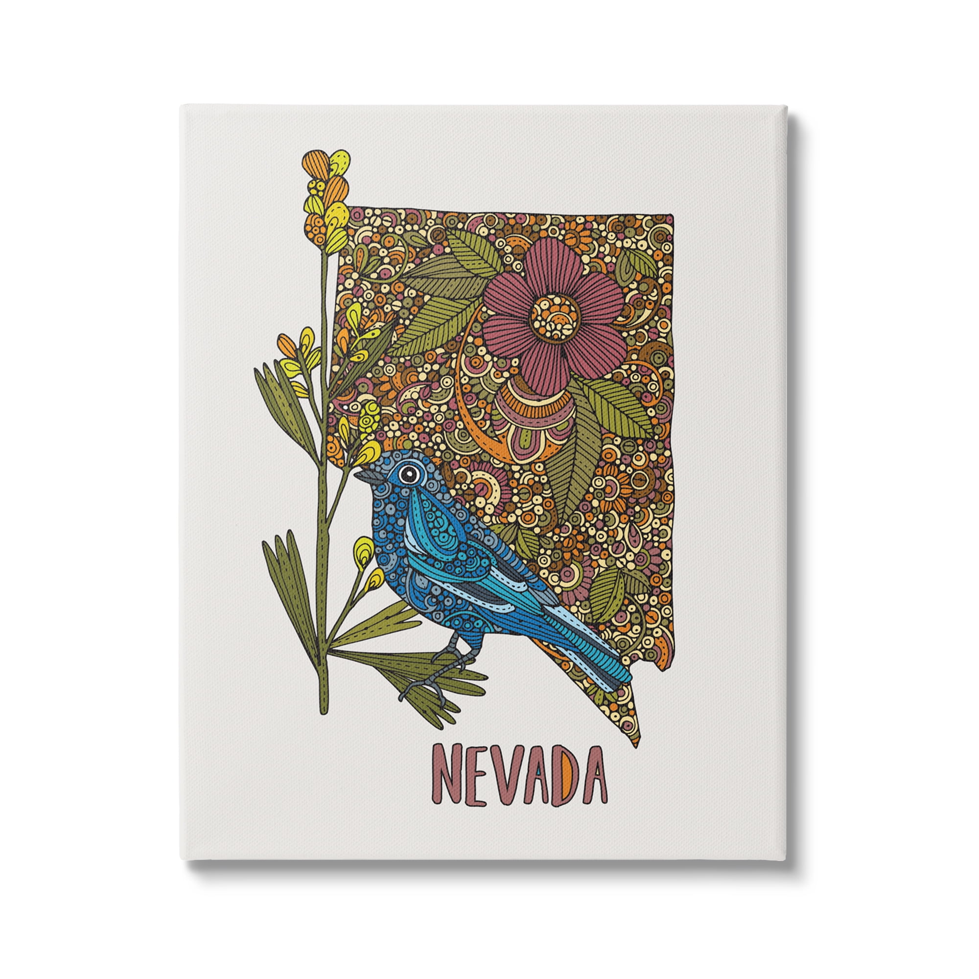Stupell Industries Nevada Bluebird State Flower Intricate Botanical Pattern Graphic Art Gallery Wrapped Canvas Print Wall Art, Design by Valentina Harper