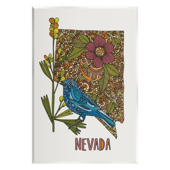 Stupell Industries Nevada Bluebird State Flower Intricate Botanical Pattern Graphic Art Unframed Art Print Wall Art, Design by Valentina Harper