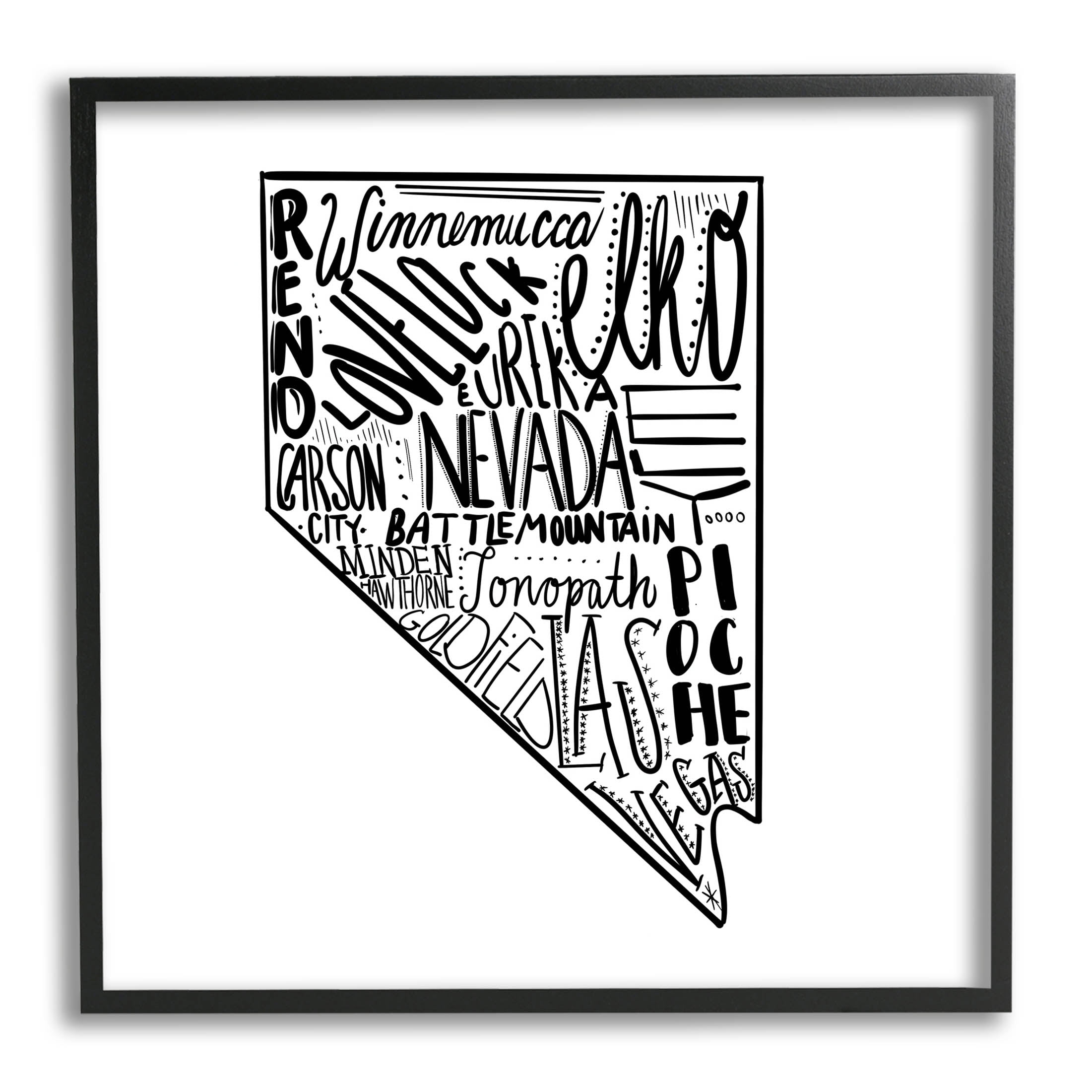 Stupell Industries Nevada Cities Typography Graphic Art Black Framed Art Print Wall Art, Design by The Saturday Evening Post