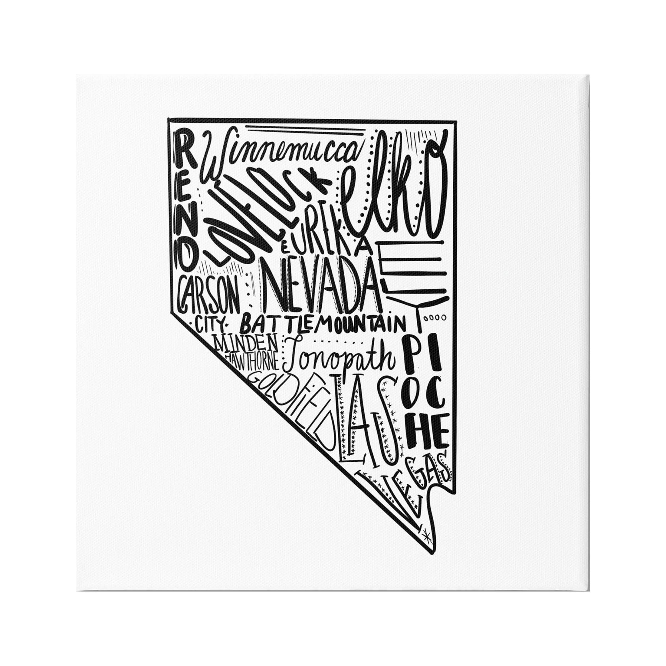 Nevada Cities Typography Black and White Canvas Art