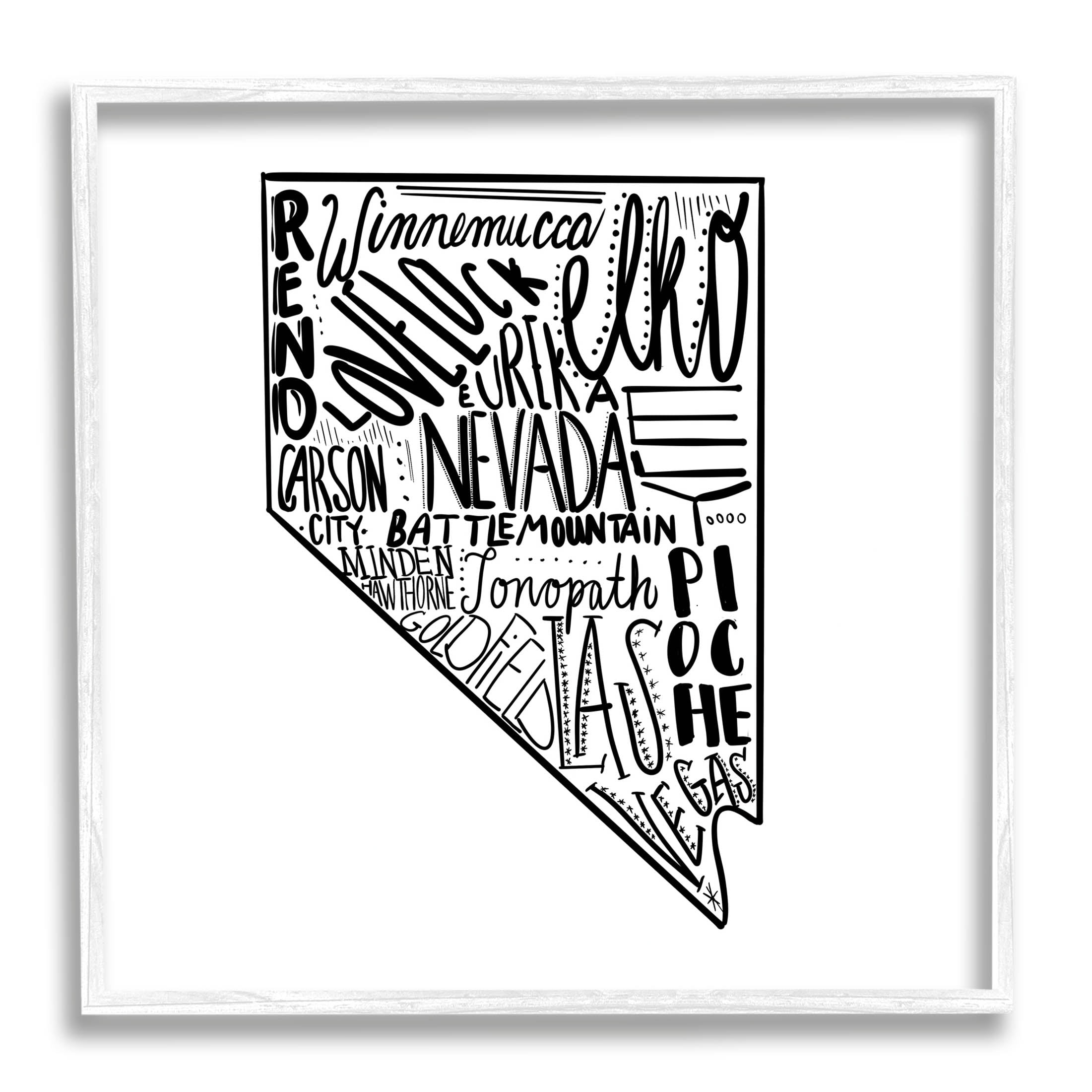 Stupell Industries Nevada Cities Typography Graphic Art White Framed Art Print Wall Art, Design by The Saturday Evening Post