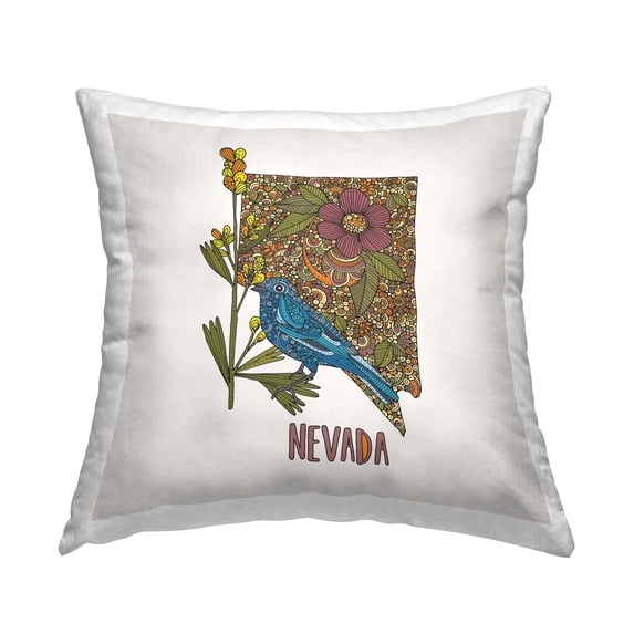 Stupell Industries Nevada State Bluebird Florals Square Decorative Printed Throw Pillow, 18 x 18,