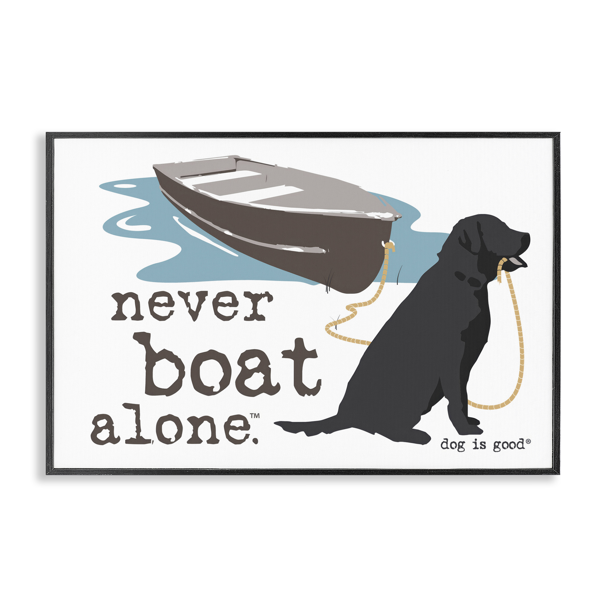 Stupell Industries Never Boat Alone Dog Animals Painting Black Framed Art Print Wall Art, 18 x 12