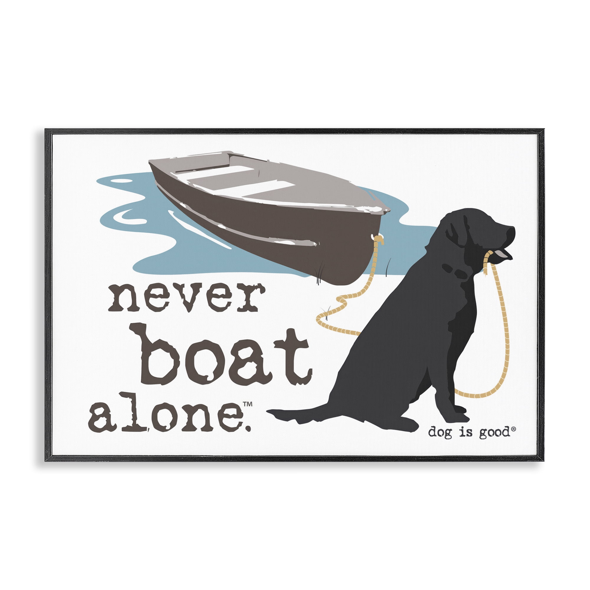 Stupell Industries Never Boat Alone Dog Animals Painting Black Framed Art Print Wall Art, 30 x 20