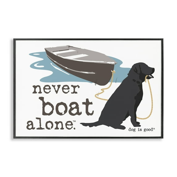 Stupell Industries Never Boat Alone Dog Animals Painting Black Framed Art Print Wall Art, 30 x 20