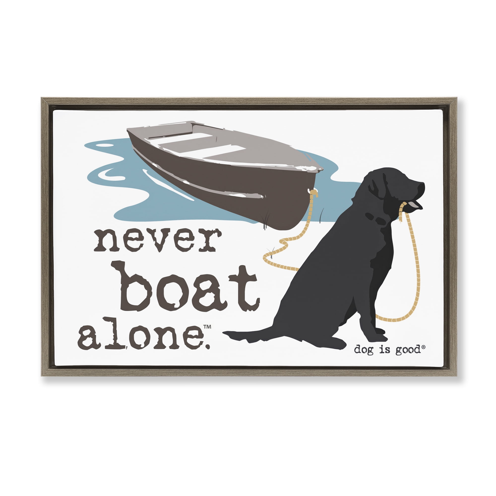Stupell Industries Never Boat Alone Dog Animals Painting Brown Floater Framed Canvas Art Print Wall Art, 31 x 21