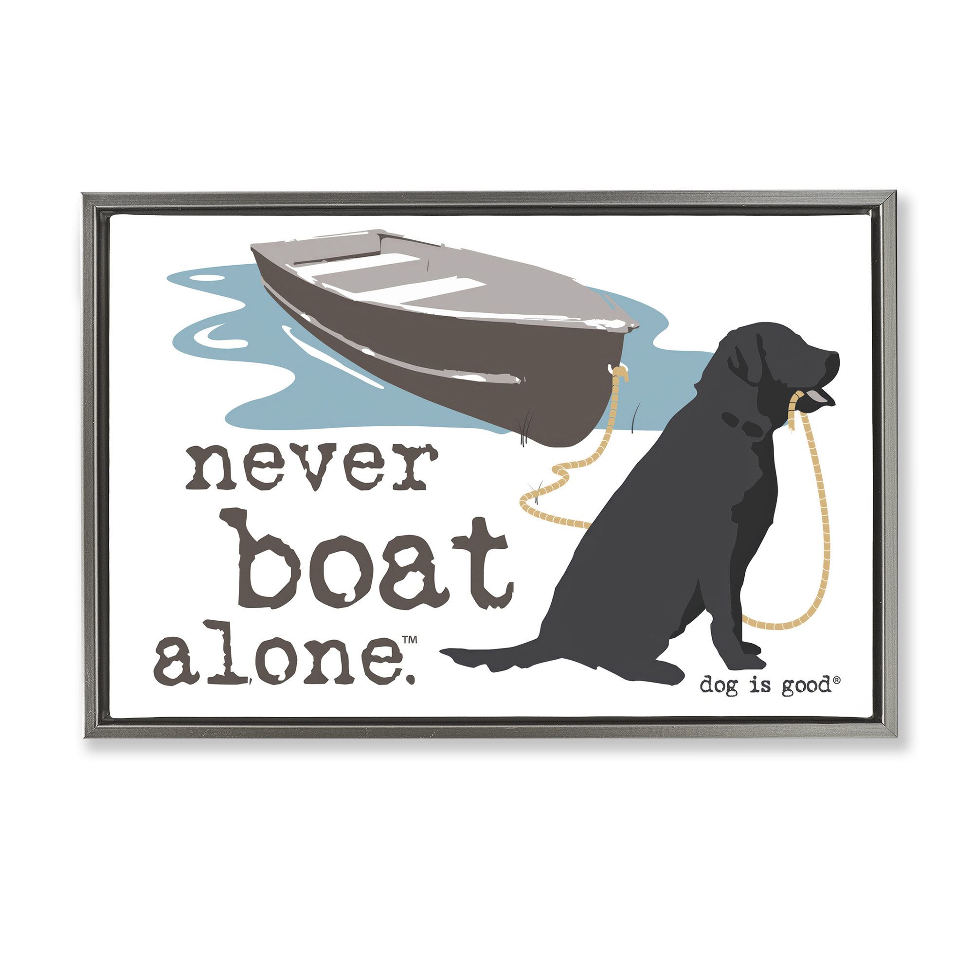 Stupell Industries Never Boat Alone Dog Animals Painting Gray Floater Framed Canvas Art Print Wall Art, 31 x 21