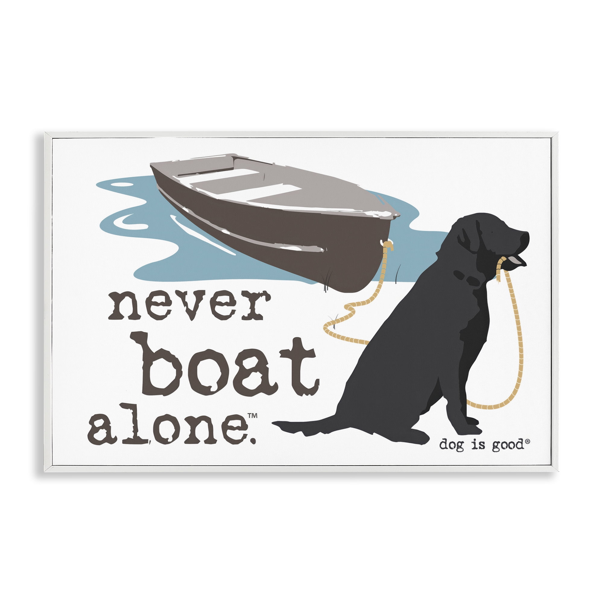 Stupell Industries Never Boat Alone Dog Animals Painting White Framed Art Print Wall Art, 24 x 16