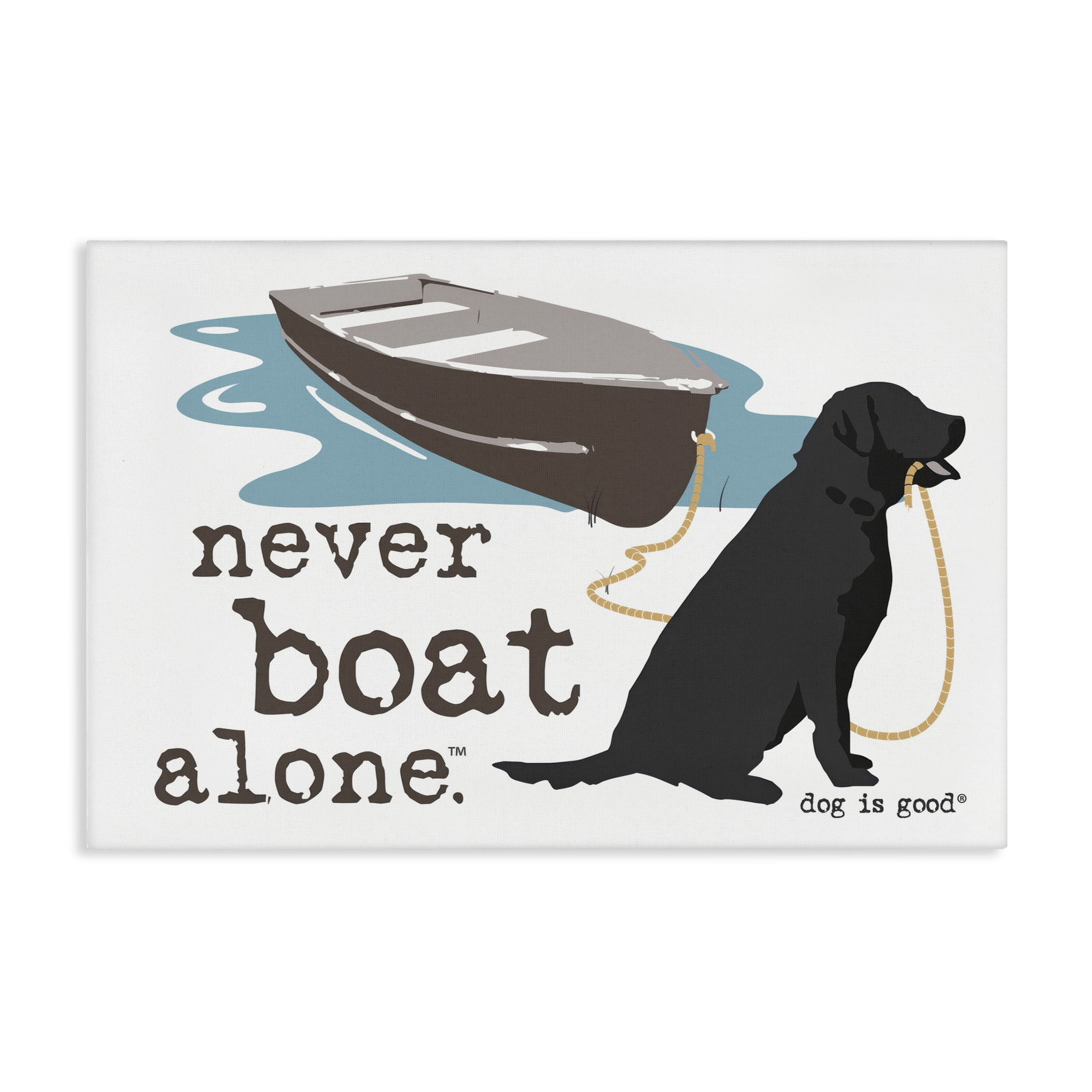 Stupell Industries Never Boat Alone Dog Animals Painting Wrapped Canvas Art Print Wall Art, 45 x 30