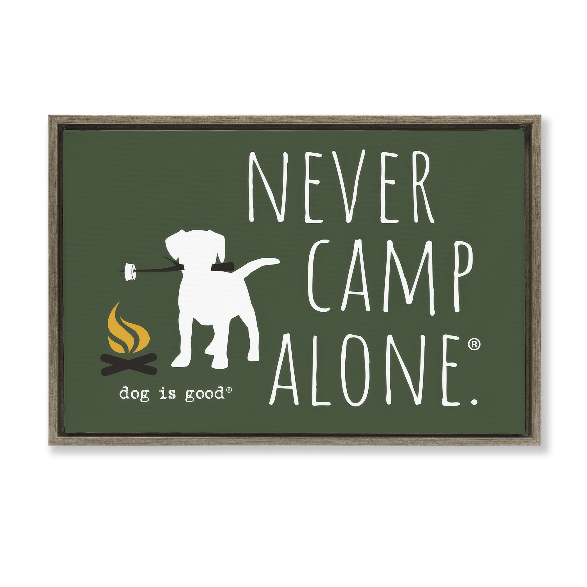 Stupell Industries Never Camp Alone Animals Painting Brown Floater Framed Canvas Art Print Wall Art, 25 x 17