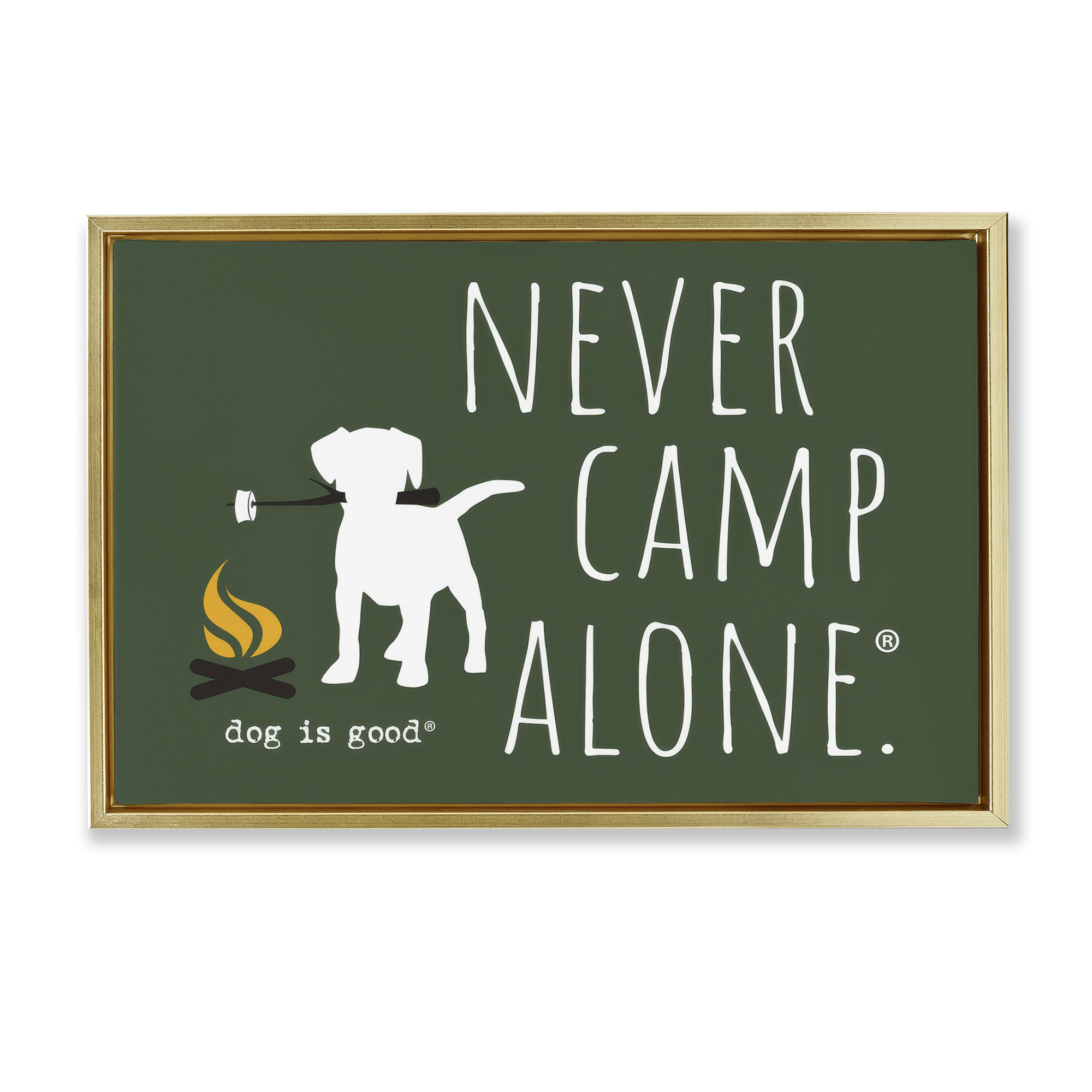 Stupell Industries Never Camp Alone Animals Painting Gold Floater Framed Canvas Art Print Wall Art, 31 x 21