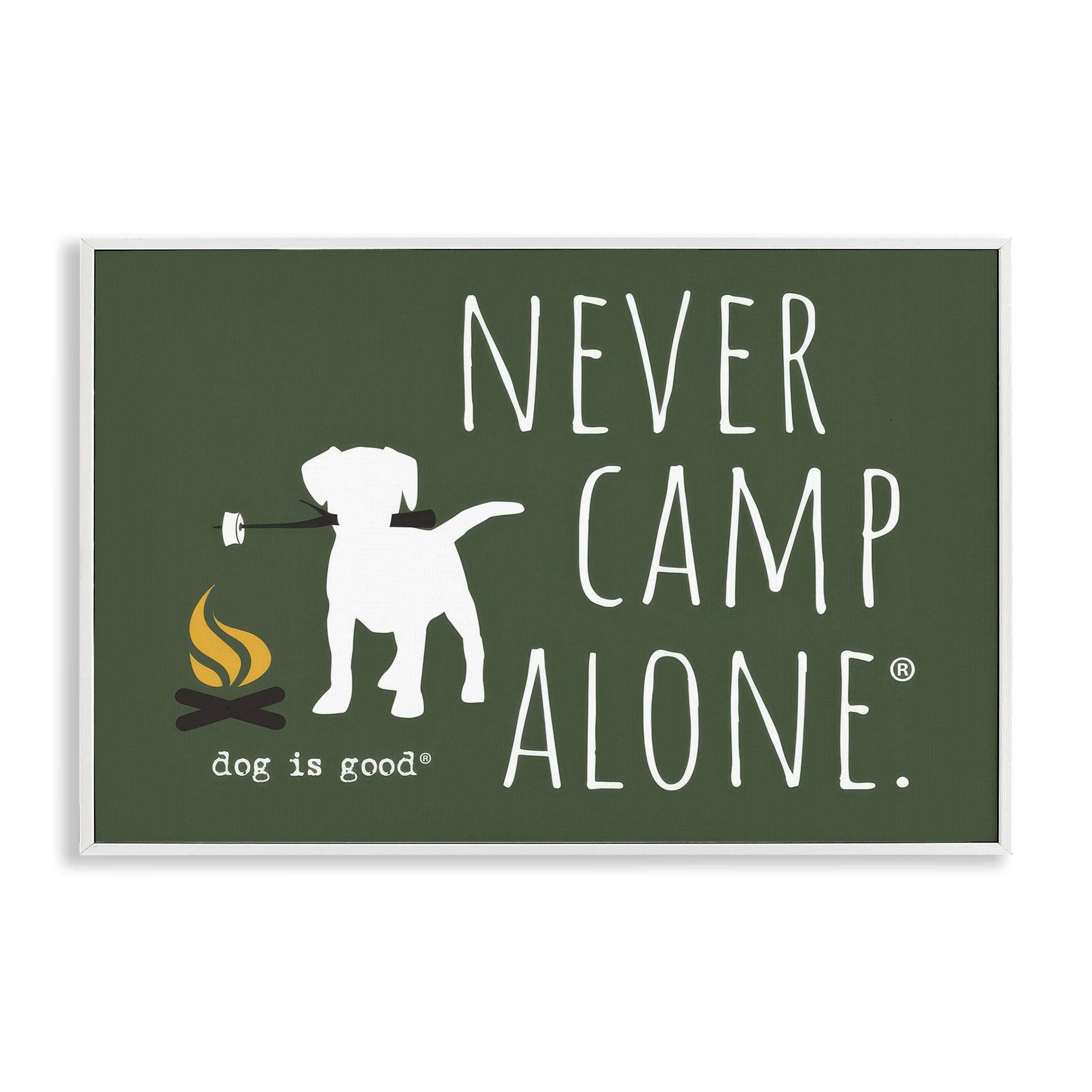 Stupell Industries Never Camp Alone Animals Painting White Framed Art Print Wall Art, 18 x 12