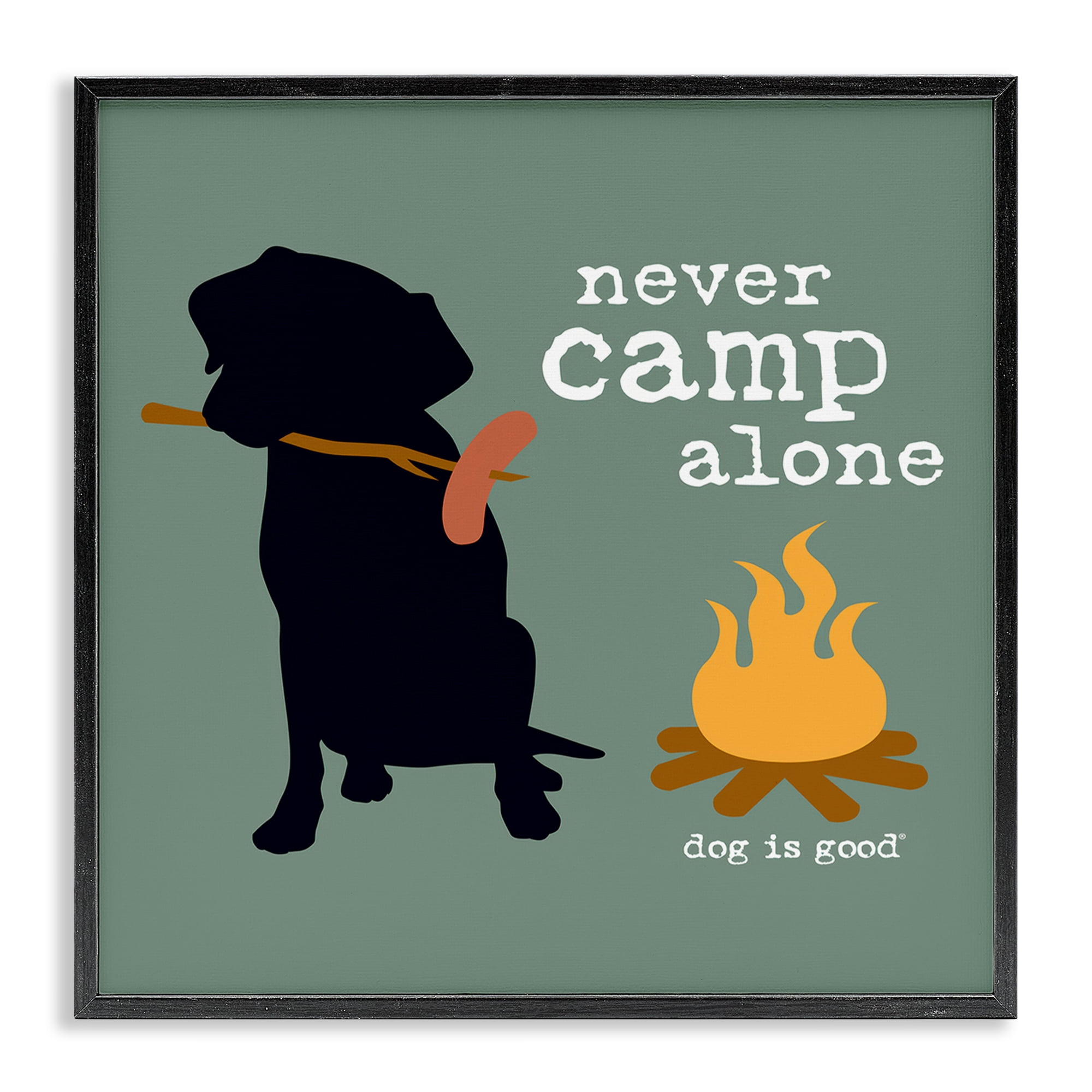 Stupell Industries Never Camp Alone Dog Animals Painting Black Framed Art Print Wall Art, 17 x 17