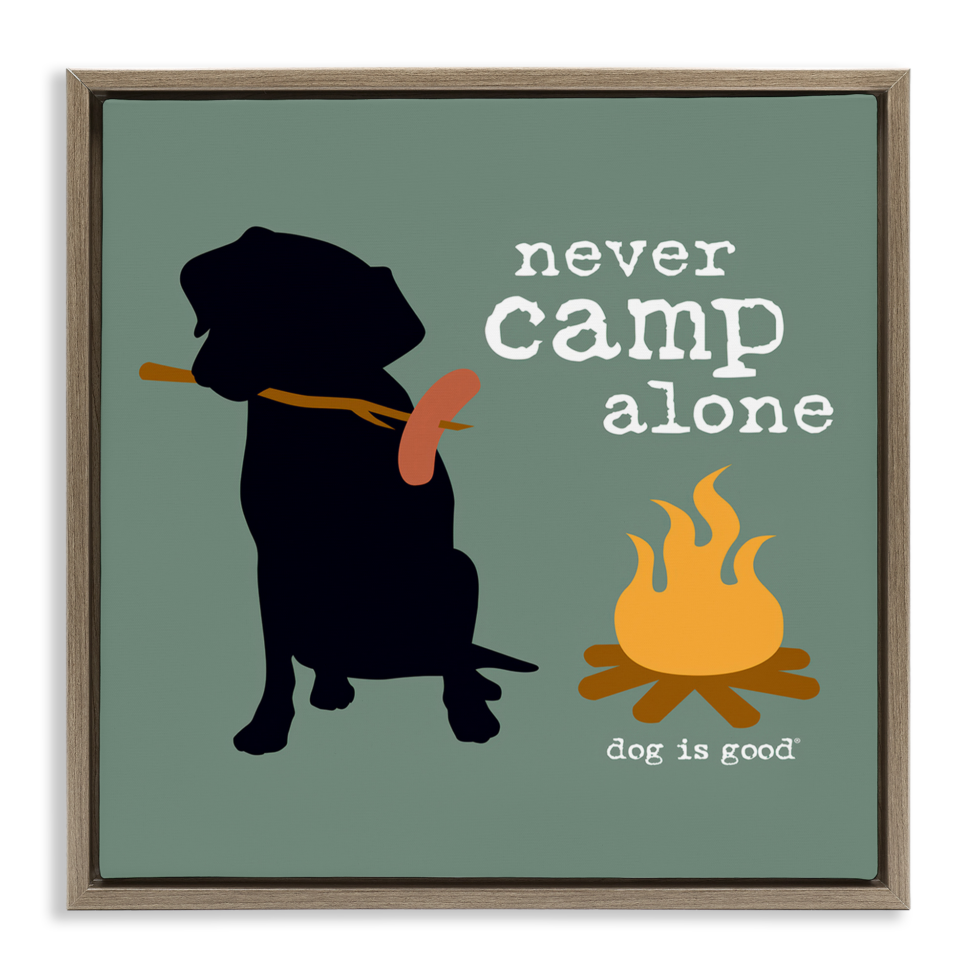 Stupell Industries Never Camp Alone Dog Animals Painting Brown Floater Framed Canvas Art Print Wall Art, 25 x 25