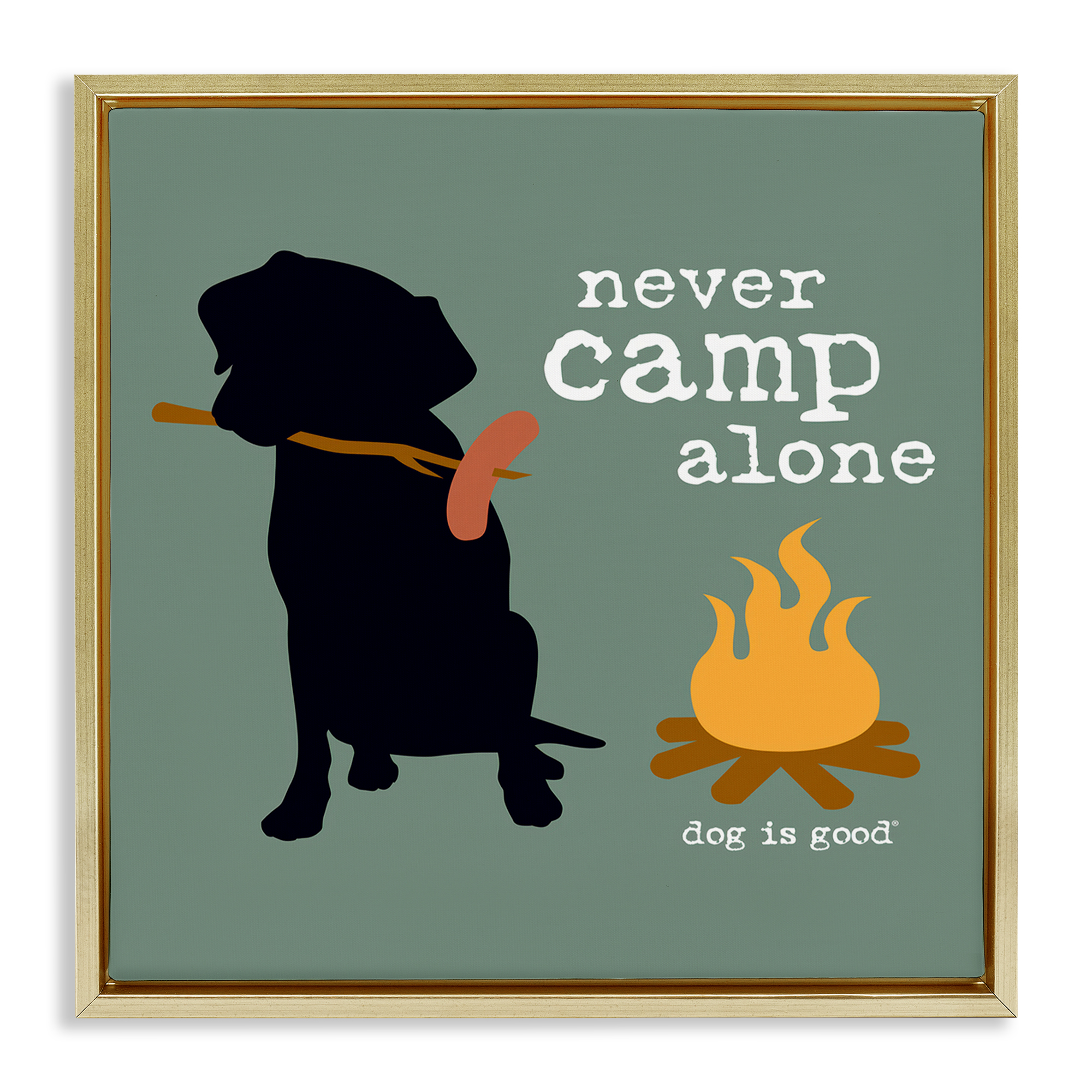 Stupell Industries Never Camp Alone Dog Animals Painting Gold Floater Framed Canvas Art Print Wall Art, 25 x 25