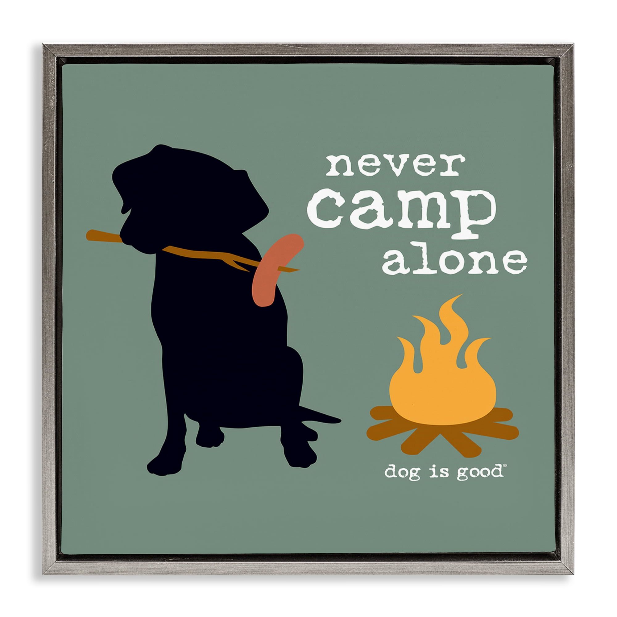 Stupell Industries Never Camp Alone Dog Animals Painting Gray Floater Framed Canvas Art Print Wall Art, 25 x 25