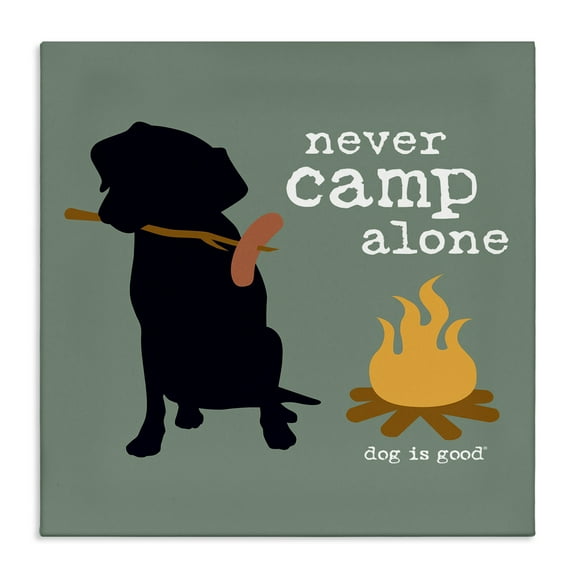 Stupell Industries Never Camp Alone Dog Animals Painting Wrapped Canvas Art Print Wall Art, 17 x 17