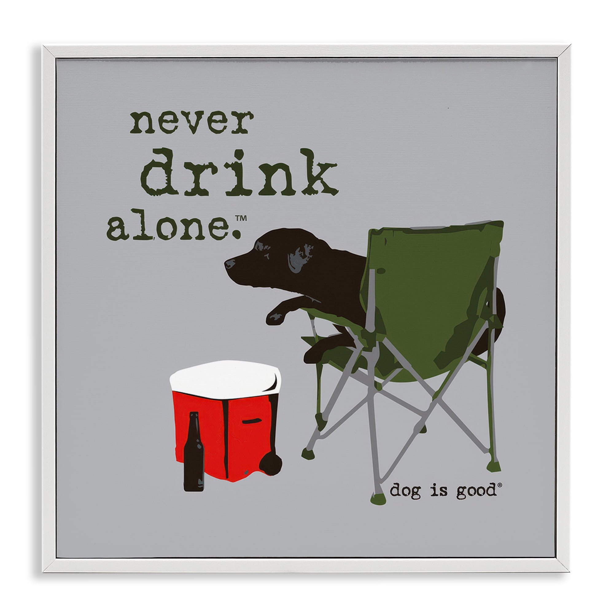 Stupell Industries Never Drink Alone Dog Animals Painting White Framed Art Print Wall Art, 24 x 24